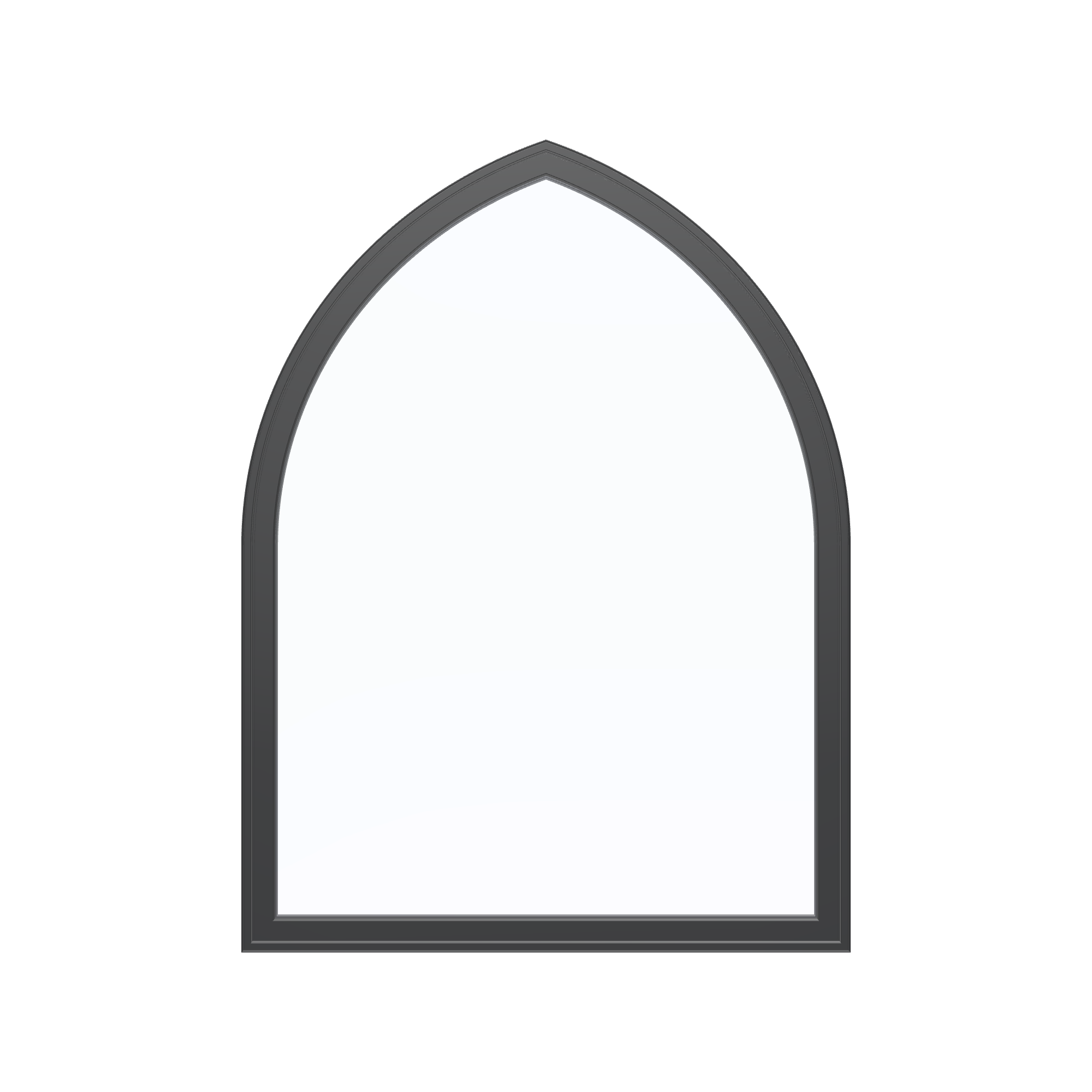 Straight exterior view of the 36 × 48 inch raised gothic, black exterior / black interior, without nailing flange