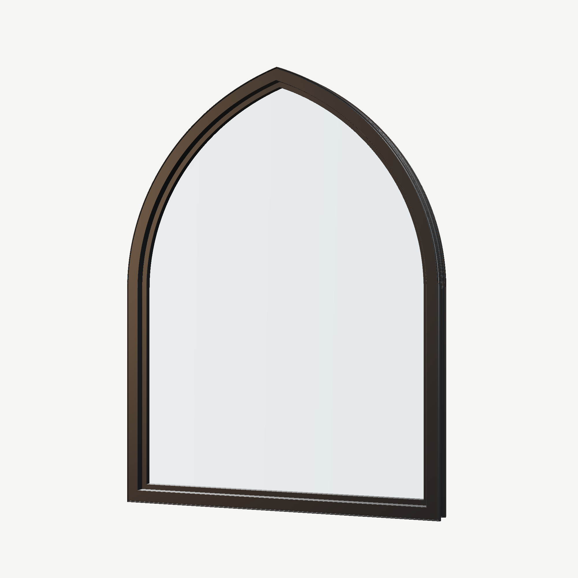 Angled interior view of the 36 × 48 inch raised gothic, black exterior / black interior, without nailing flange