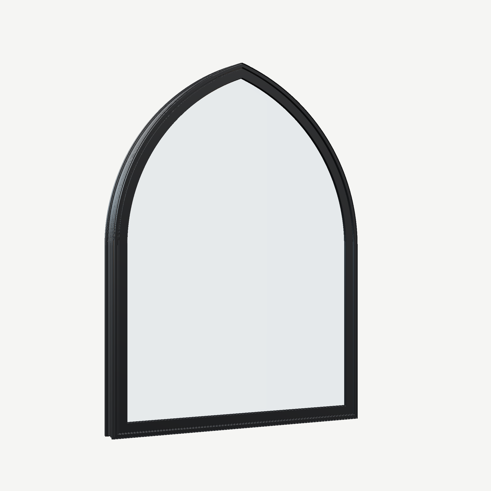 Opposite exterior angle of the 36 × 48 inch raised gothic, black exterior / black interior, without nailing flange