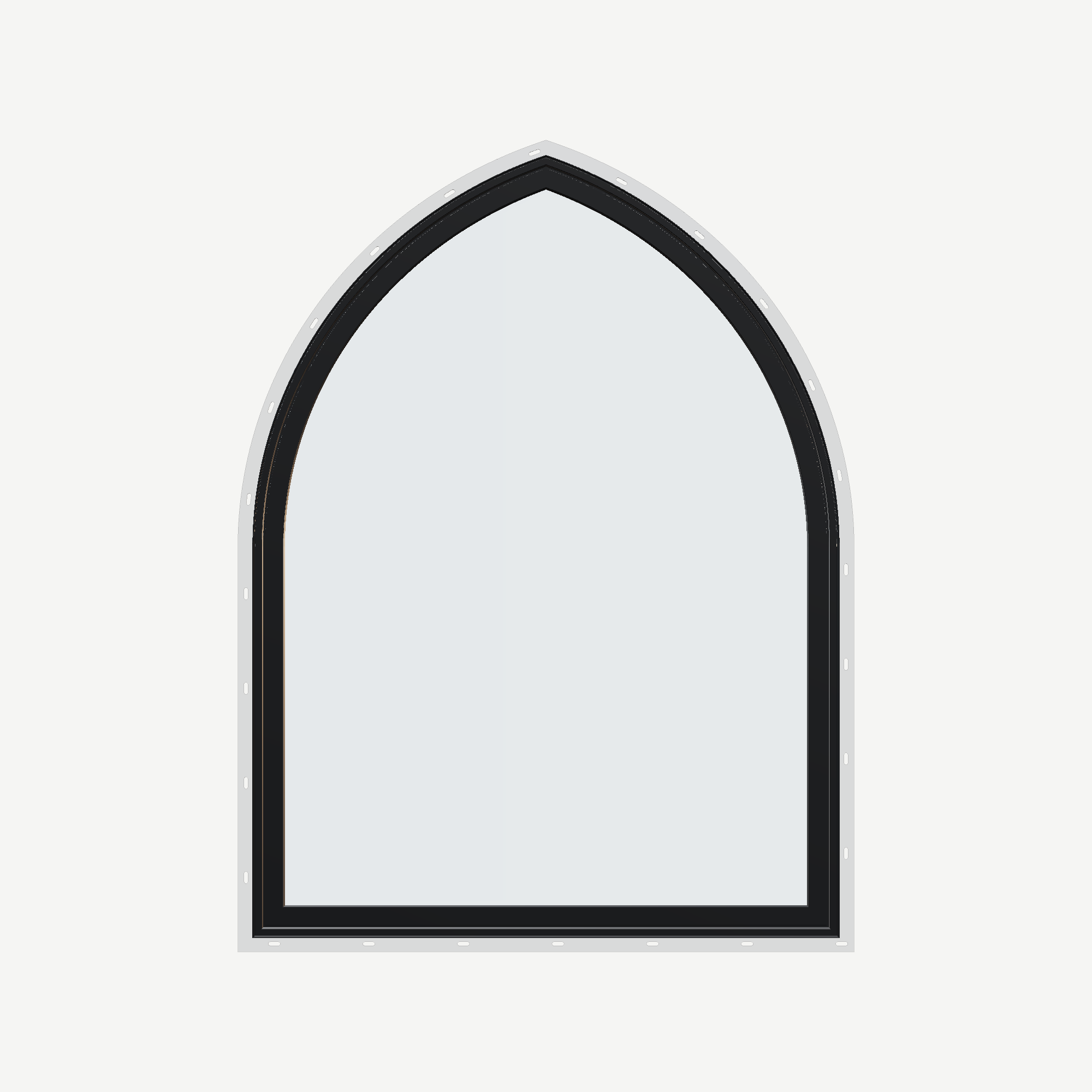 Straight exterior view of the 36 × 48 inch raised gothic, black exterior / white interior, with nailing flange