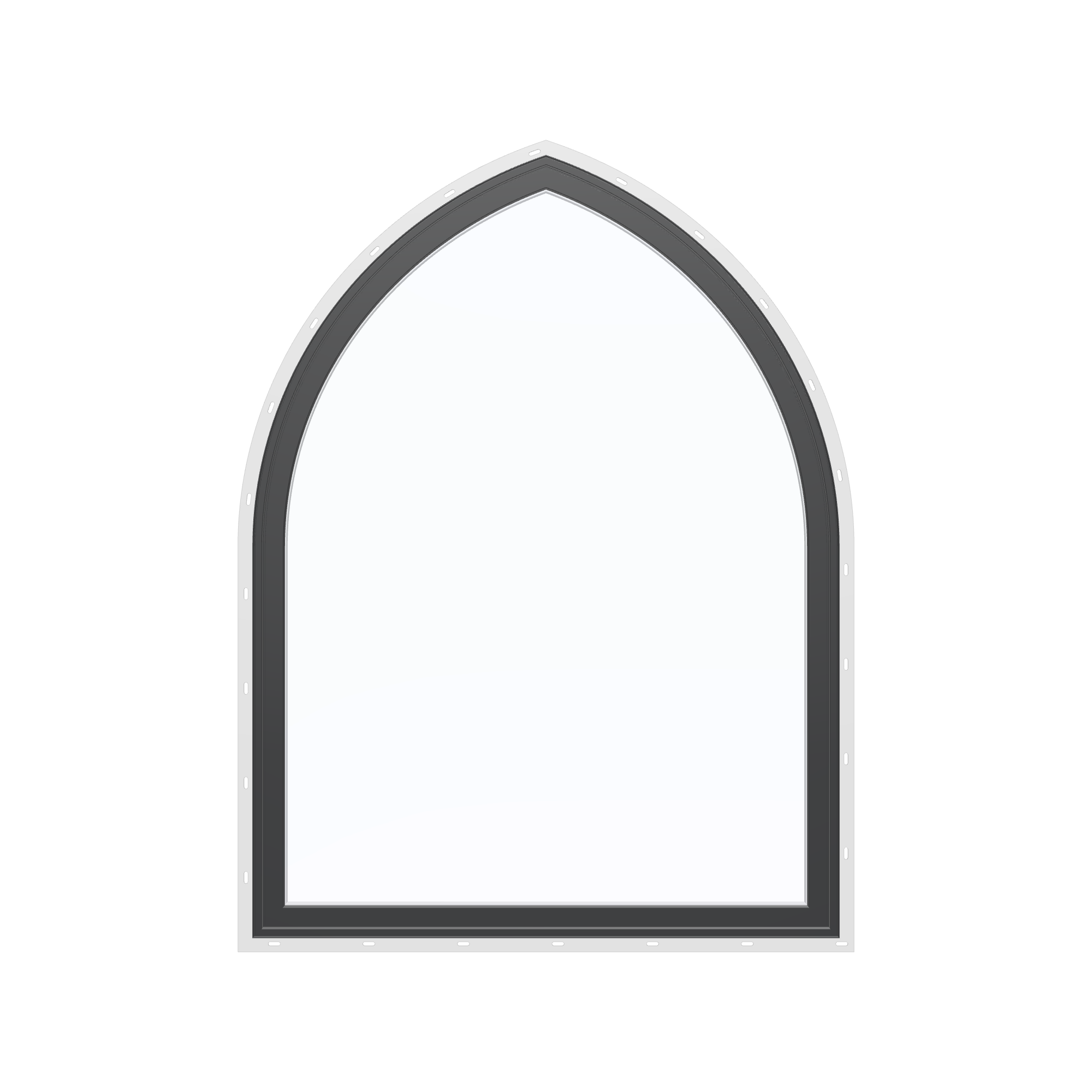 Straight exterior view of the 36 × 48 inch raised gothic, black exterior / white interior, with nailing flange