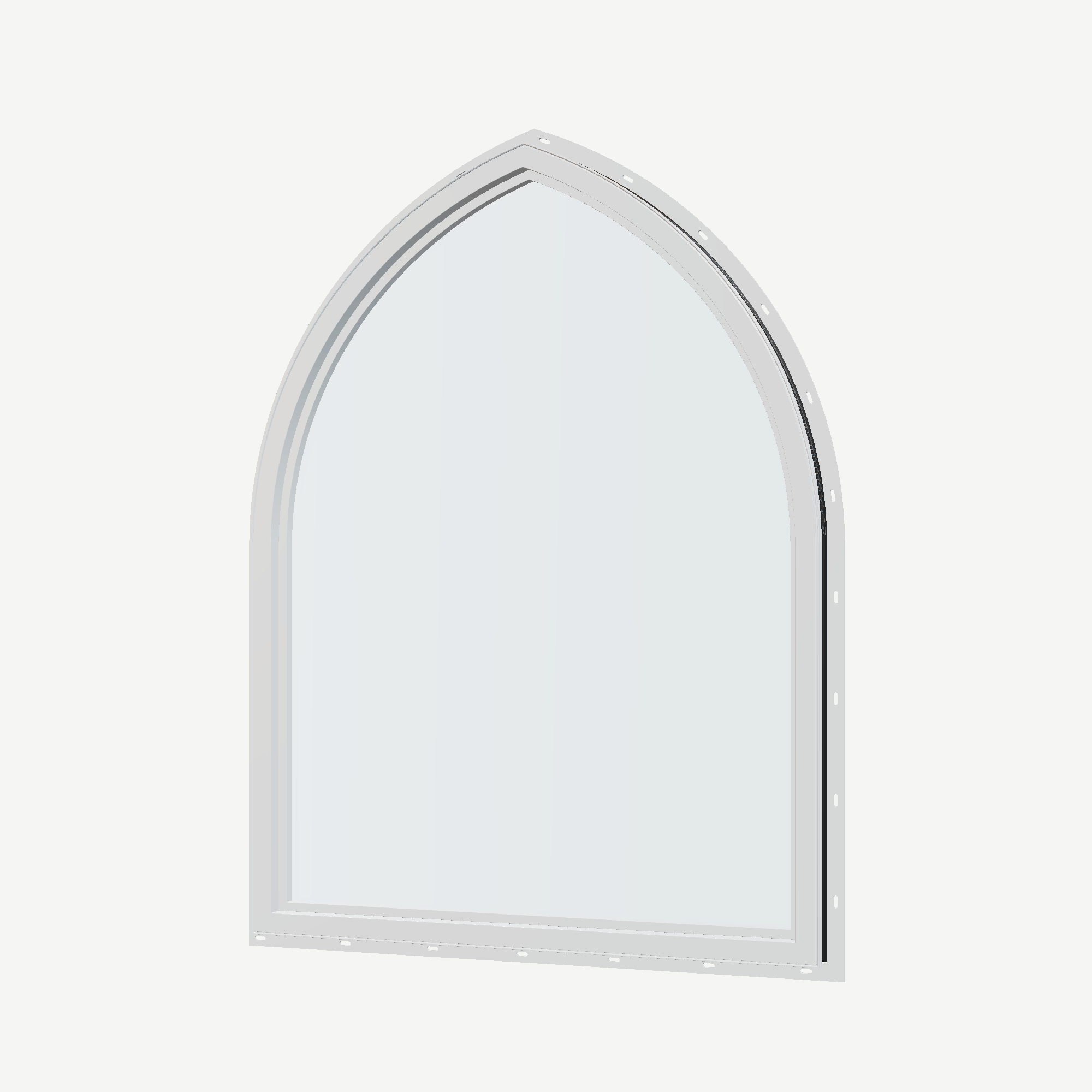 Angled interior view of the 36 × 48 inch raised gothic, black exterior / white interior, with nailing flange