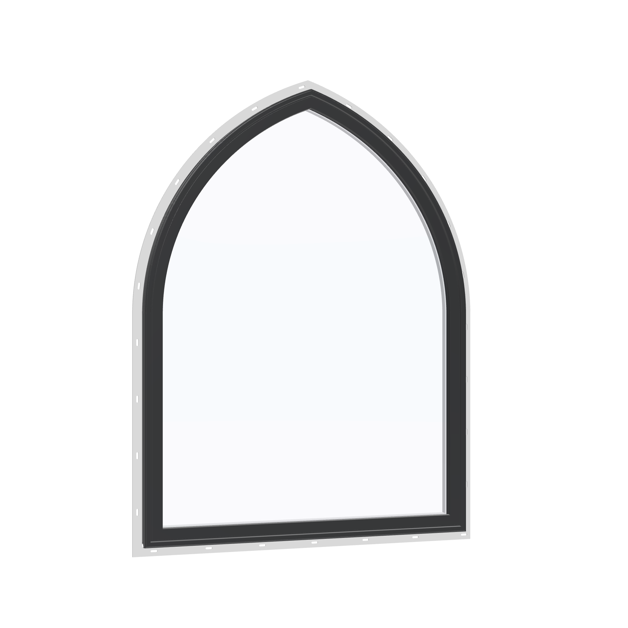 Opposite exterior angle of the 36 × 48 inch raised gothic, black exterior / white interior, with nailing flange