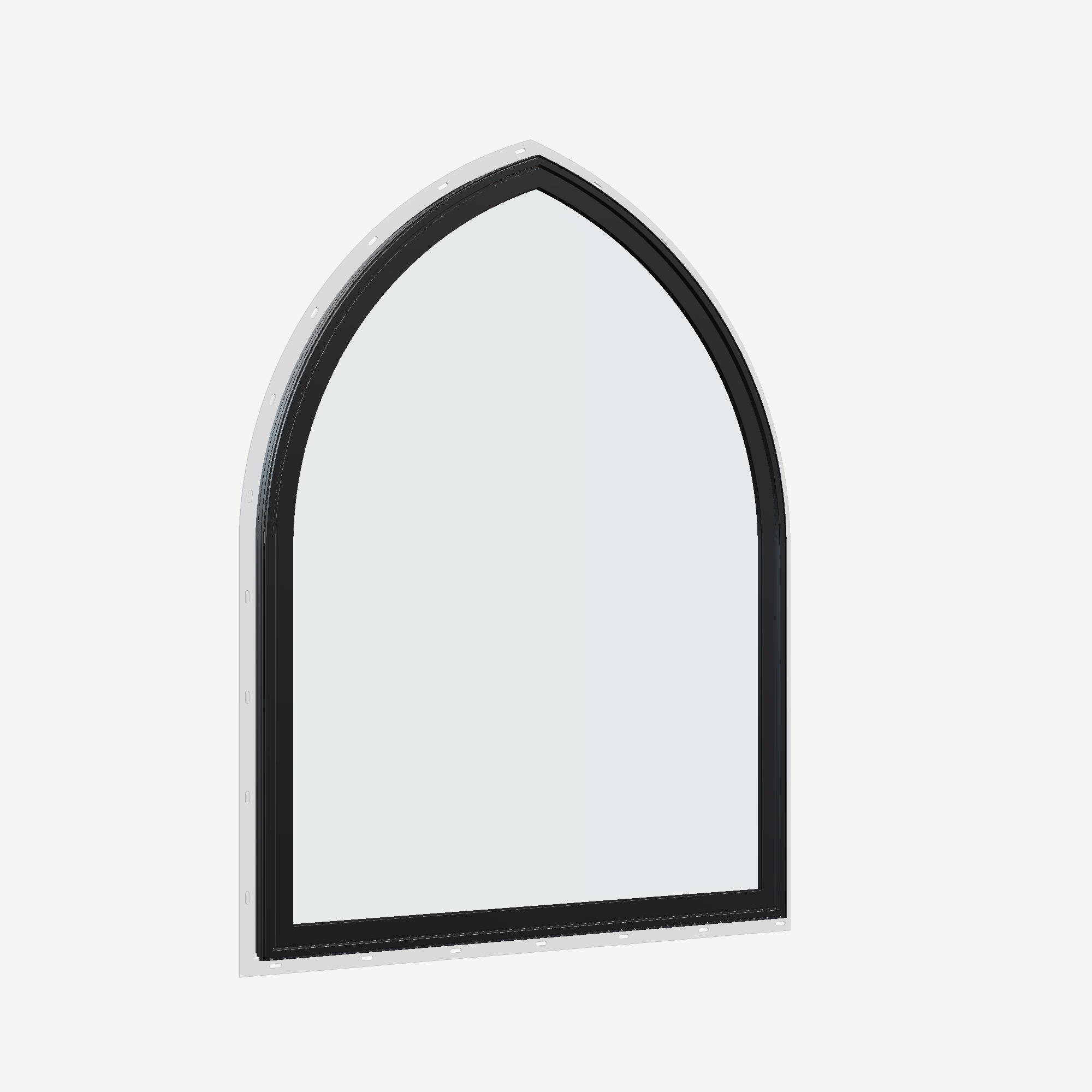 Opposite exterior angle of the 36 × 48 inch raised gothic, black exterior / white interior, with nailing flange