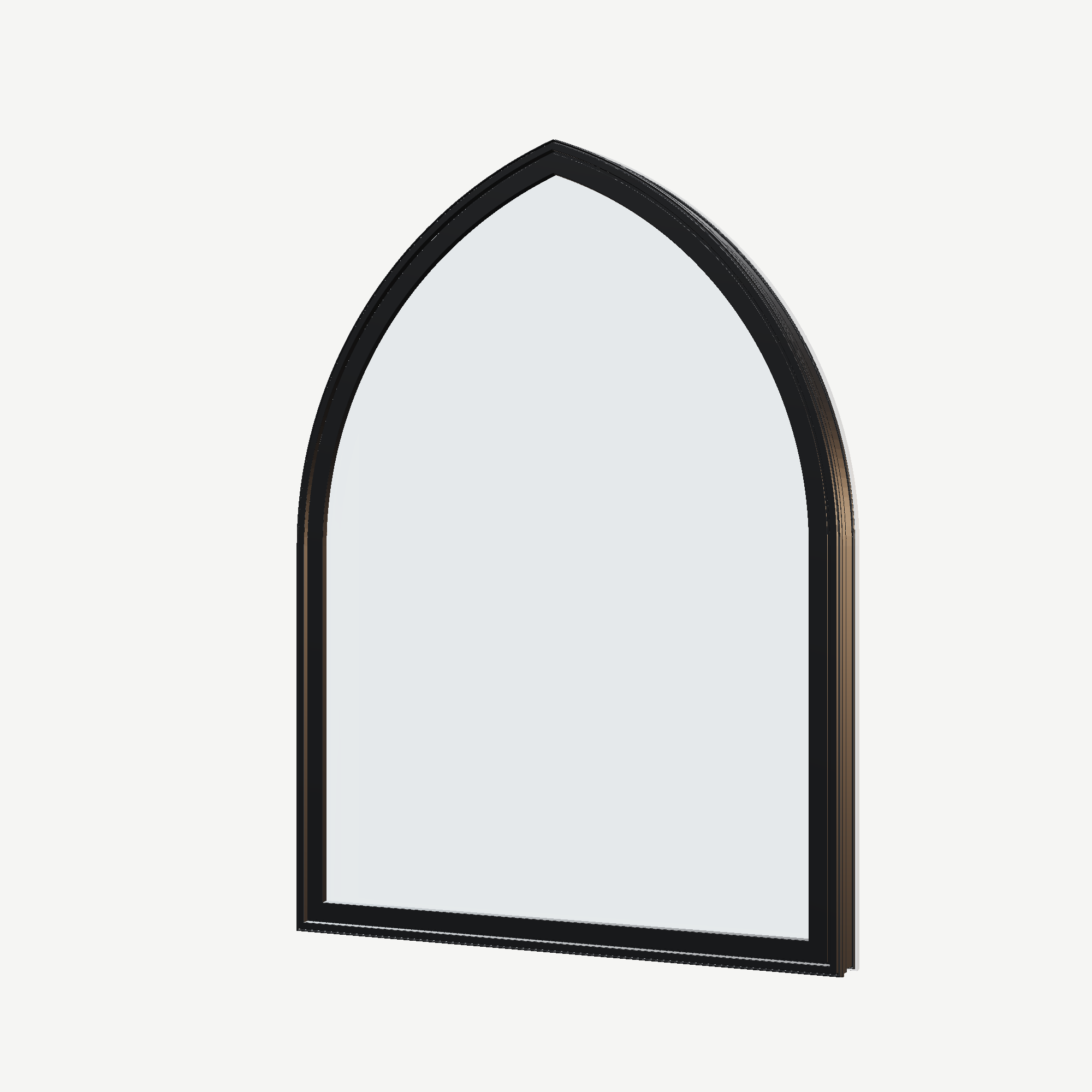 Angled exterior view of the 36 × 48 inch raised gothic, black exterior / white interior, without nailing flange