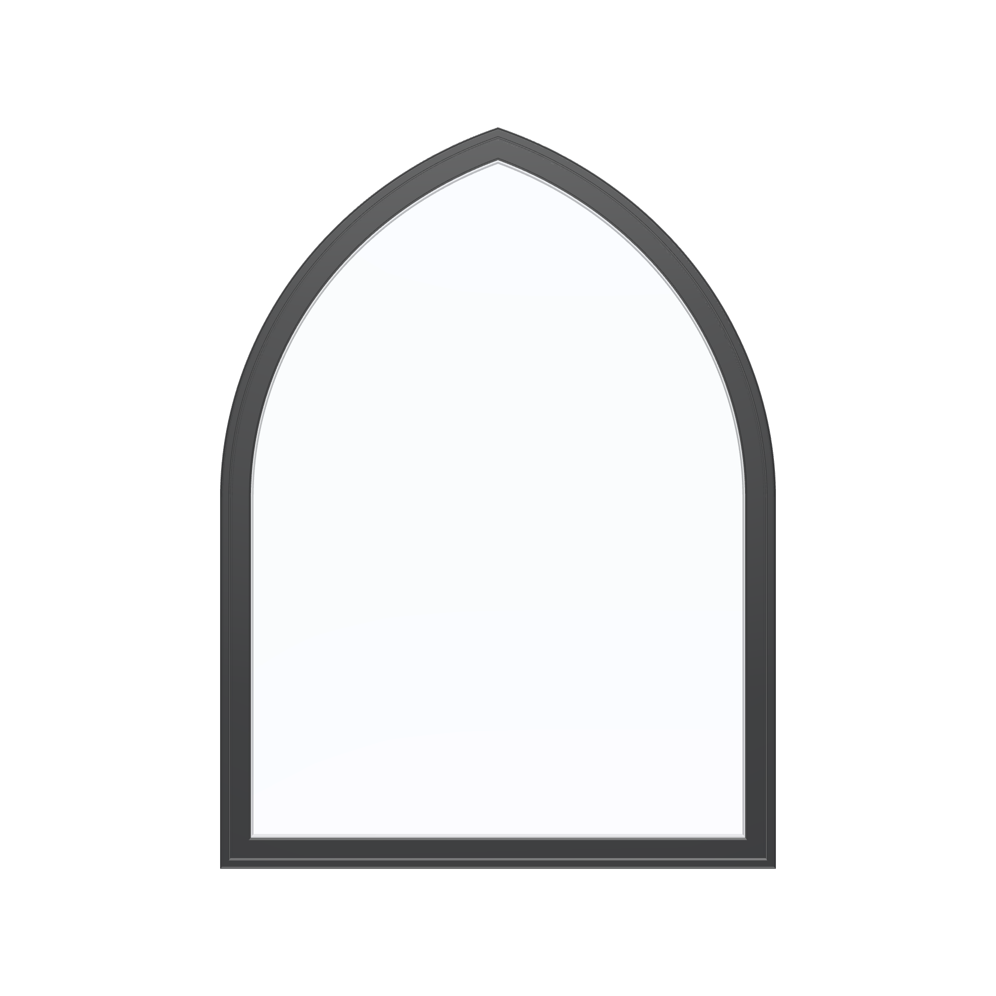 Straight exterior view of the 36 × 48 inch raised gothic, black exterior / white interior, without nailing flange