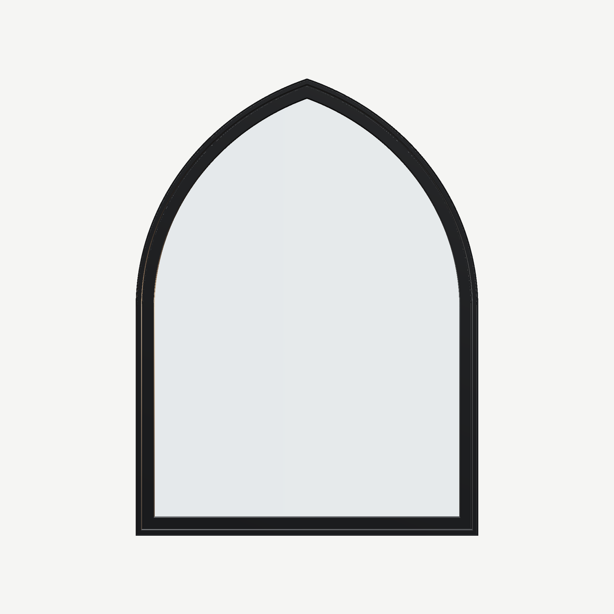 Straight exterior view of the 36 × 48 inch raised gothic, black exterior / white interior, without nailing flange
