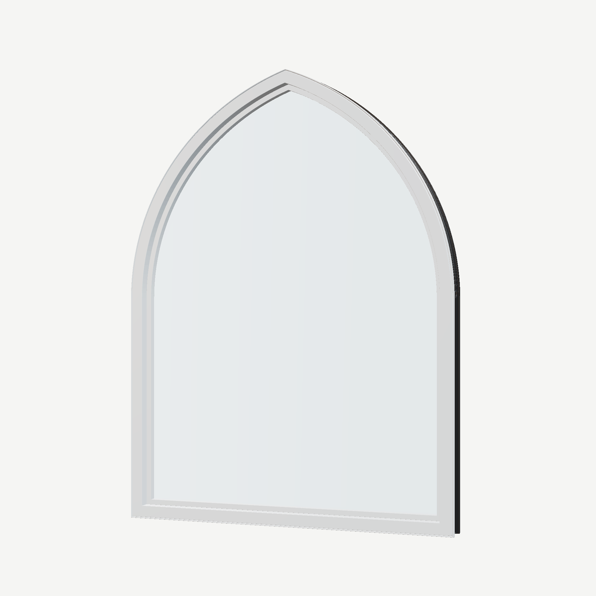 Angled interior view of the 36 × 48 inch raised gothic, black exterior / white interior, without nailing flange