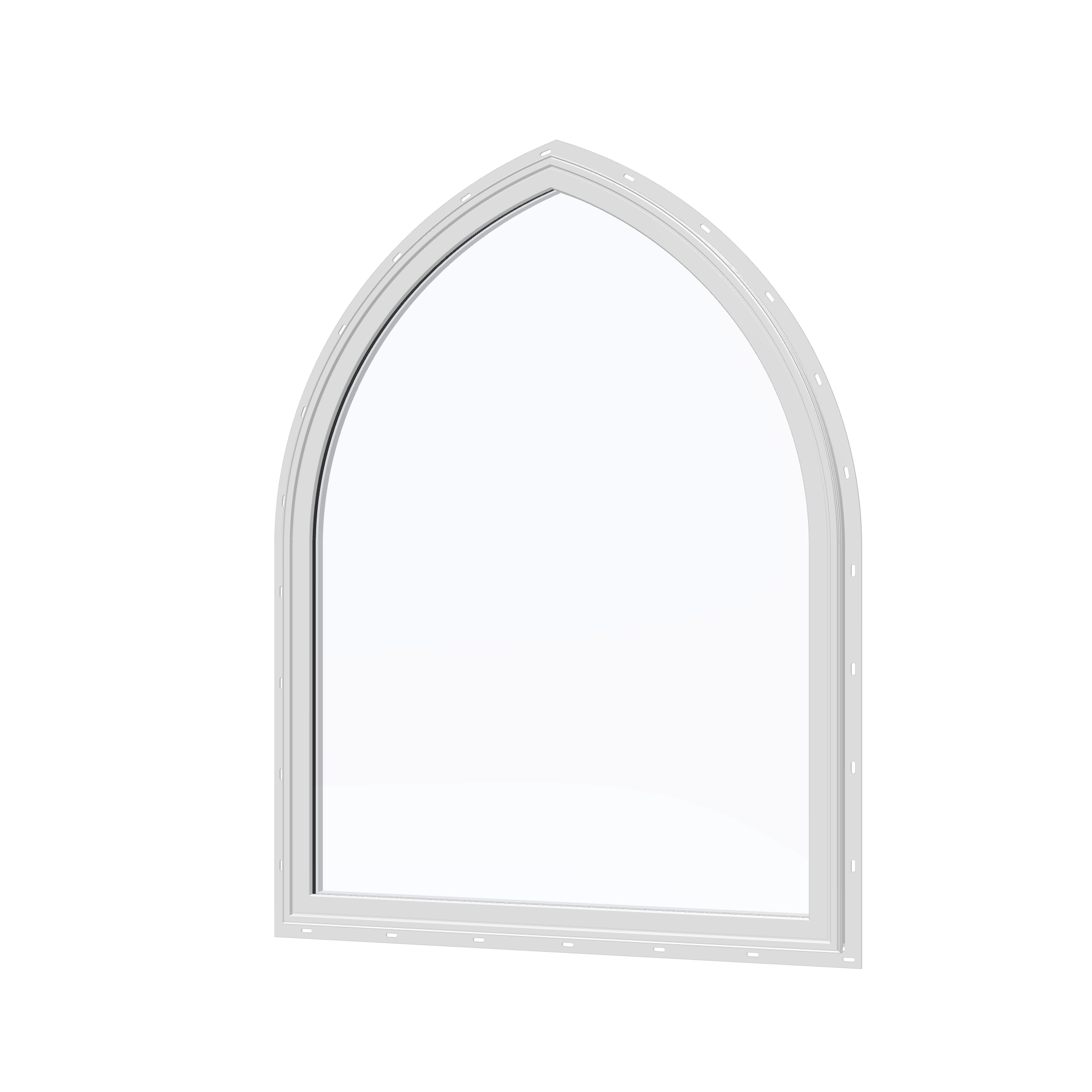 Angled exterior view of the 36 × 48 inch raised gothic, white exterior / white interior, with nailing flange