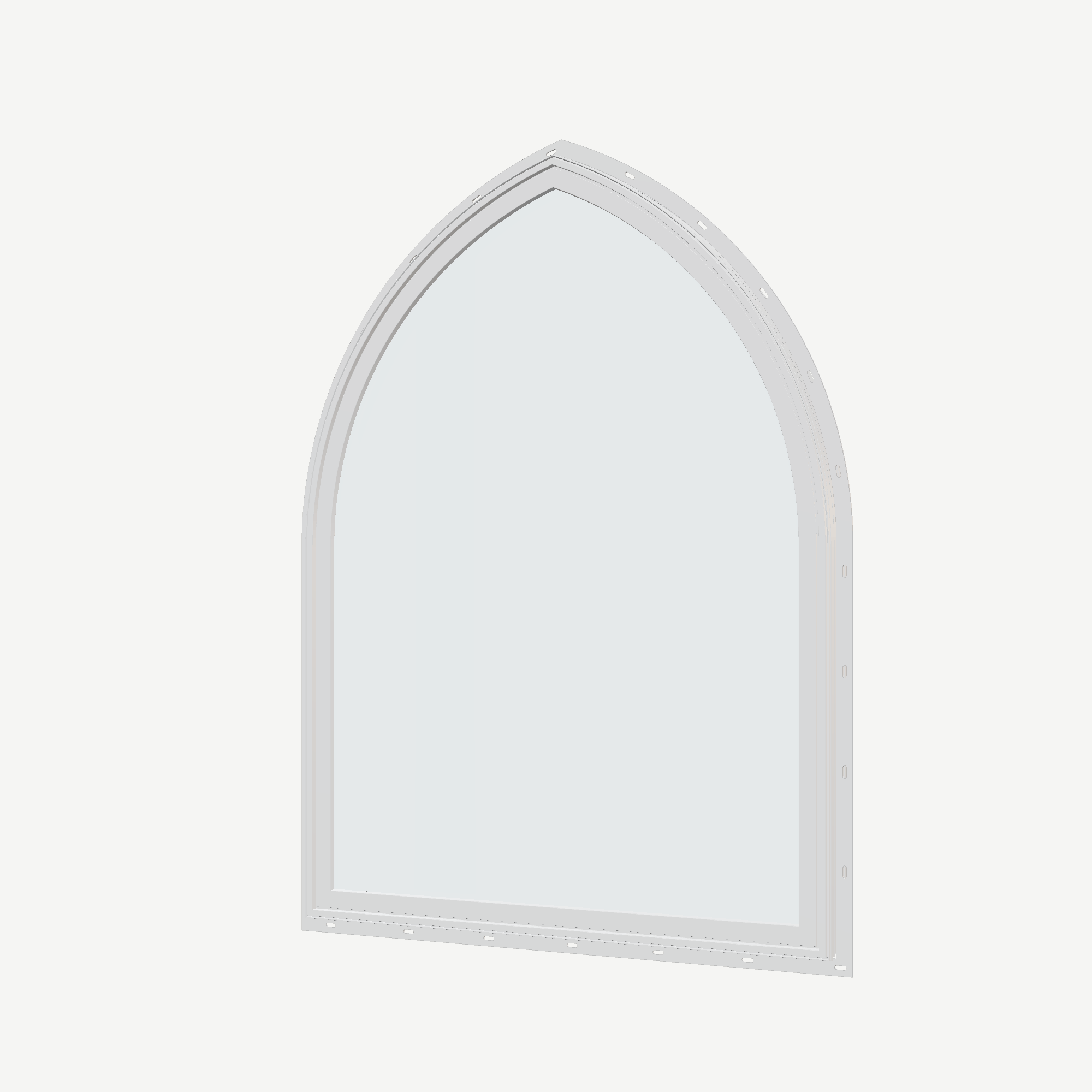 Angled exterior view of the 36 × 48 inch raised gothic, white exterior / white interior, with nailing flange