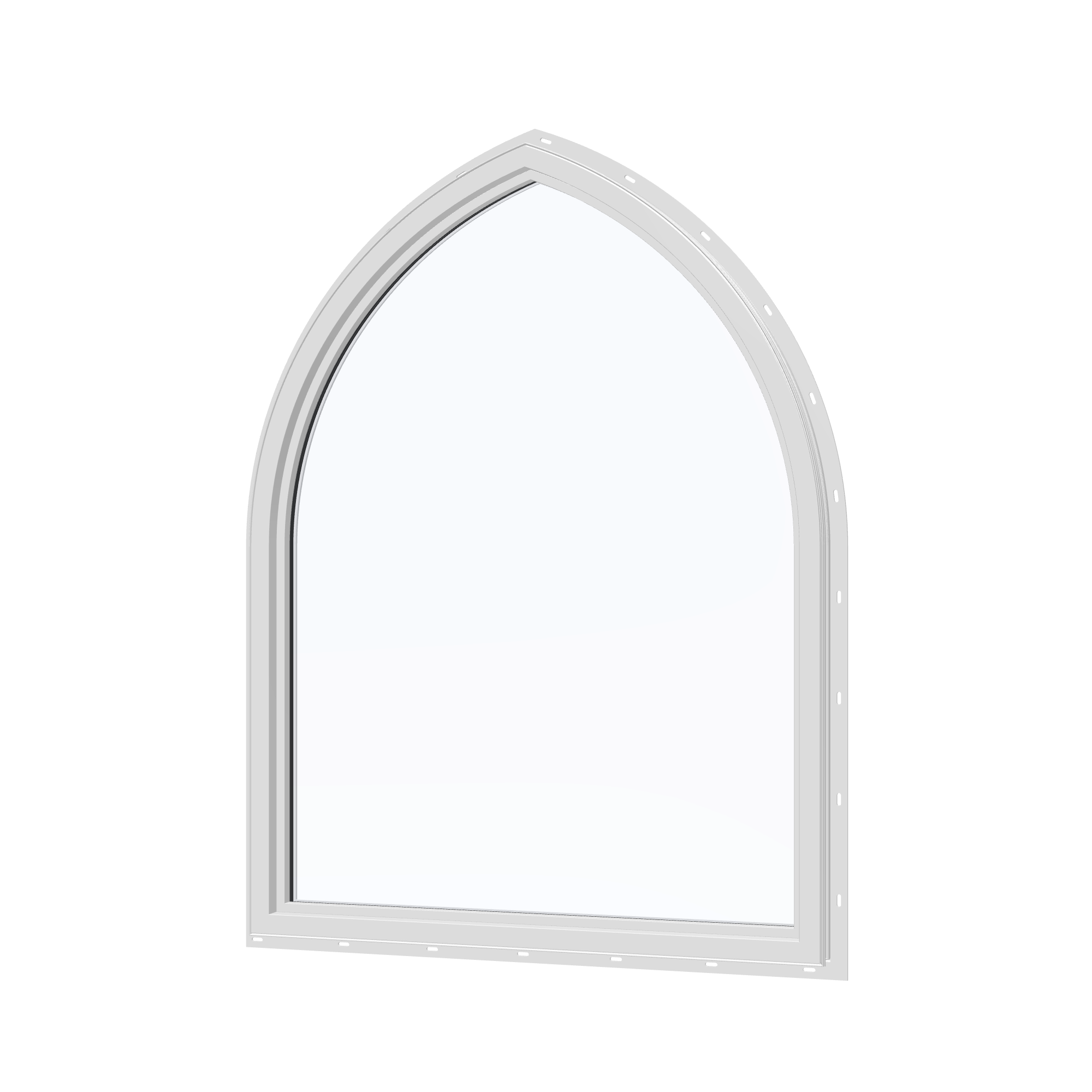 Angled interior view of the 36 × 48 inch raised gothic, white exterior / white interior, with nailing flange