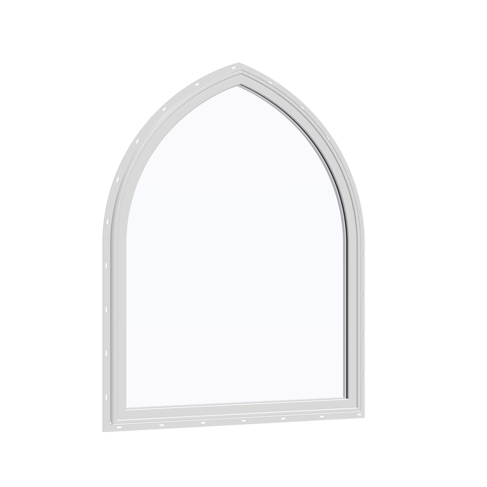 Opposite exterior angle of the 36 × 48 inch raised gothic, white exterior / white interior, with nailing flange
