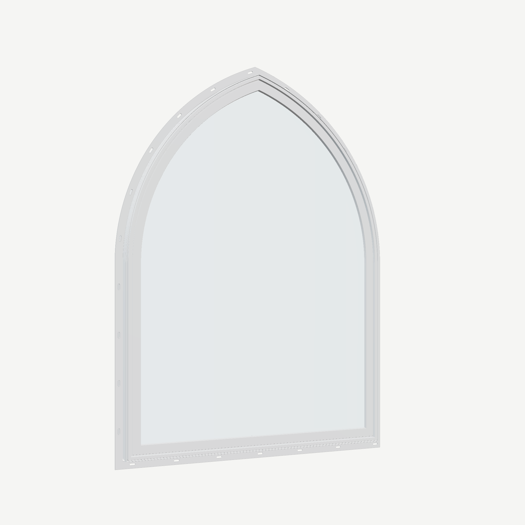 Opposite exterior angle of the 36 × 48 inch raised gothic, white exterior / white interior, with nailing flange