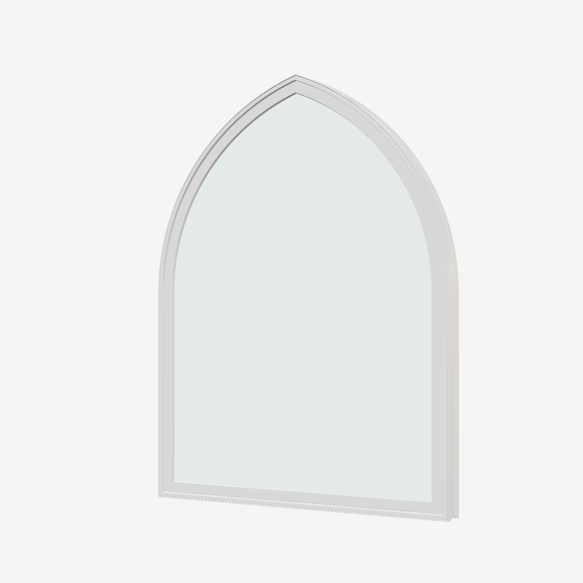 Angled exterior view of the 36 × 48 inch raised gothic, white exterior / white interior, without nailing flange