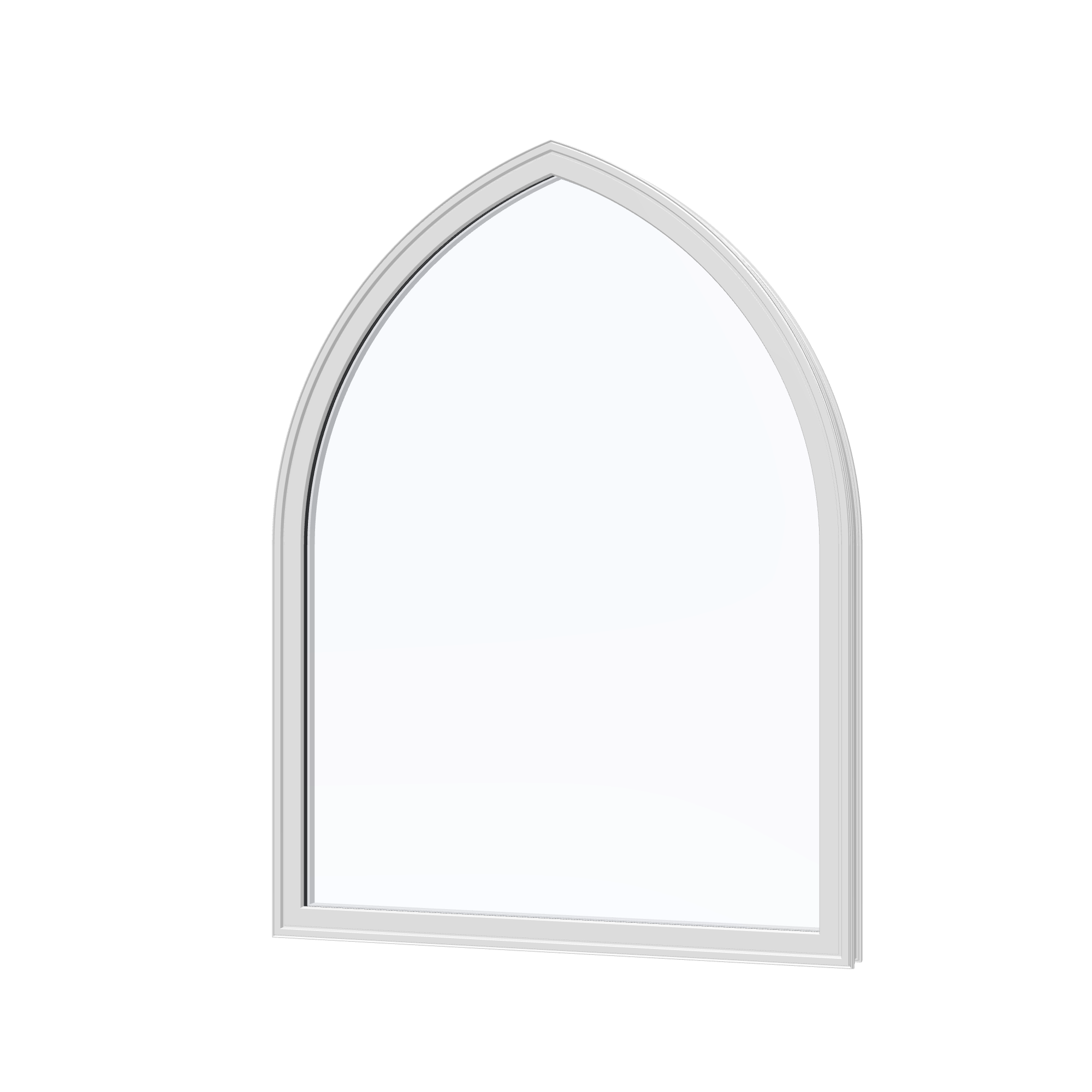Angled exterior view of the 36 × 48 inch raised gothic, white exterior / white interior, without nailing flange