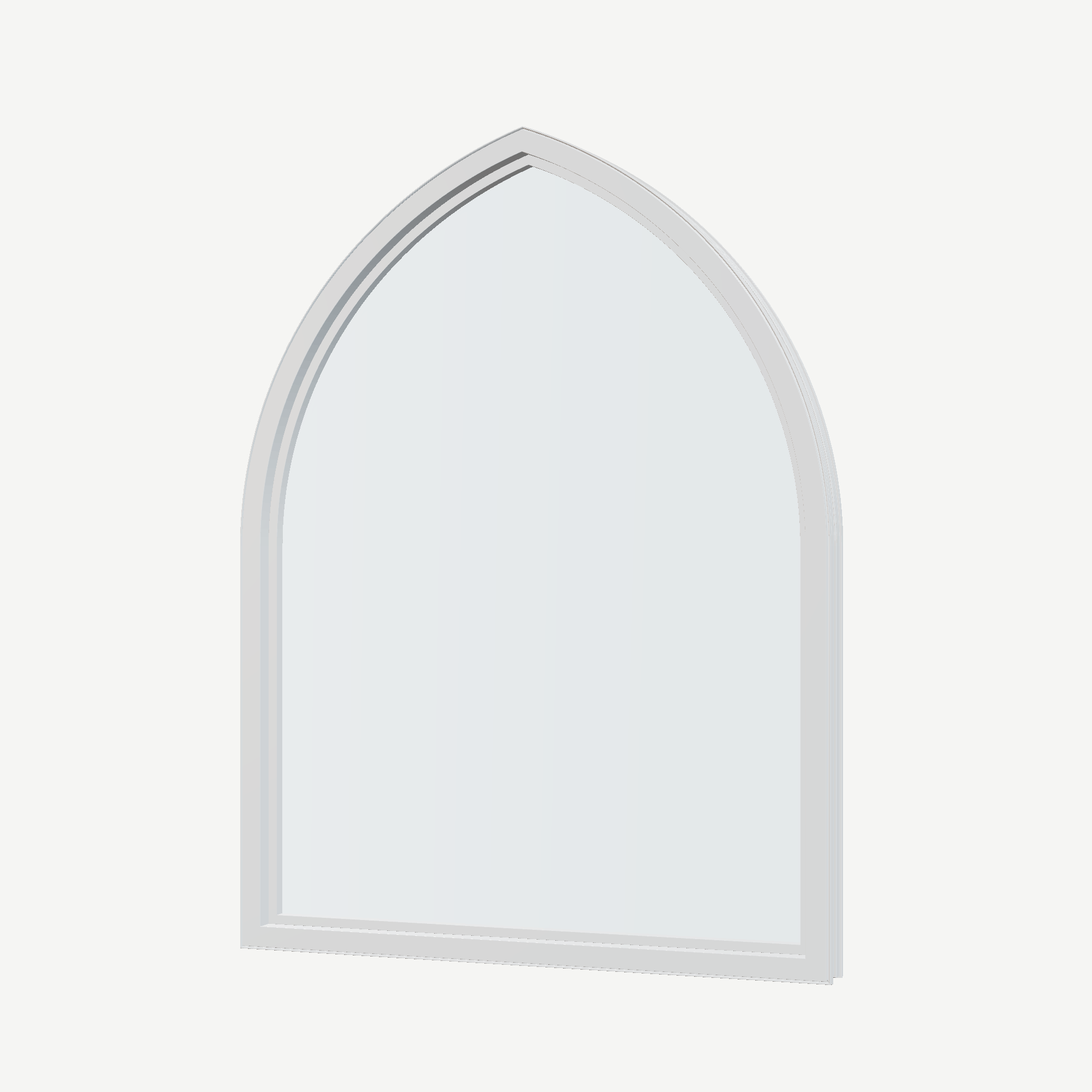 Angled interior view of the 36 × 48 inch raised gothic, white exterior / white interior, without nailing flange