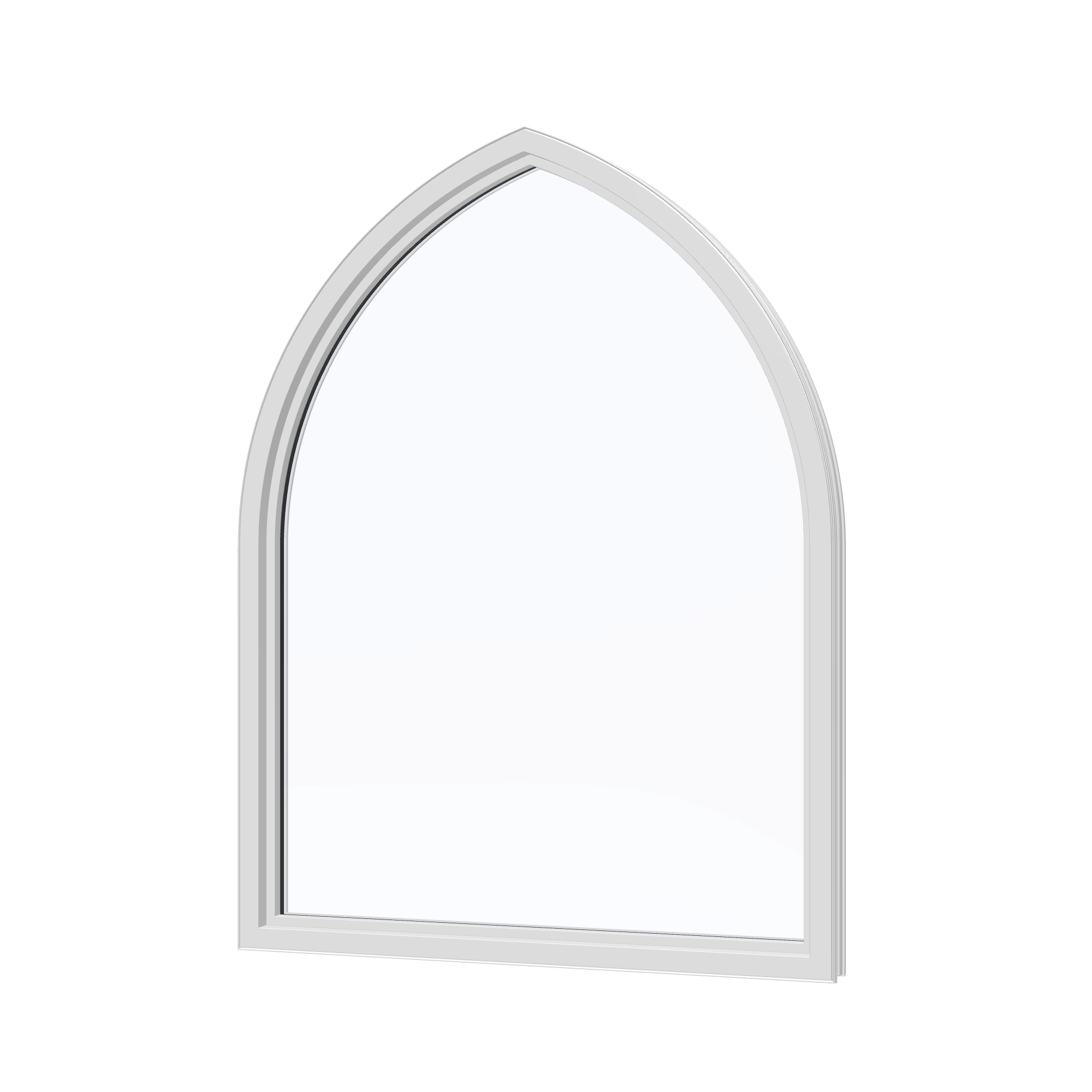 Angled interior view of the 36 × 48 inch raised gothic, white exterior / white interior, without nailing flange