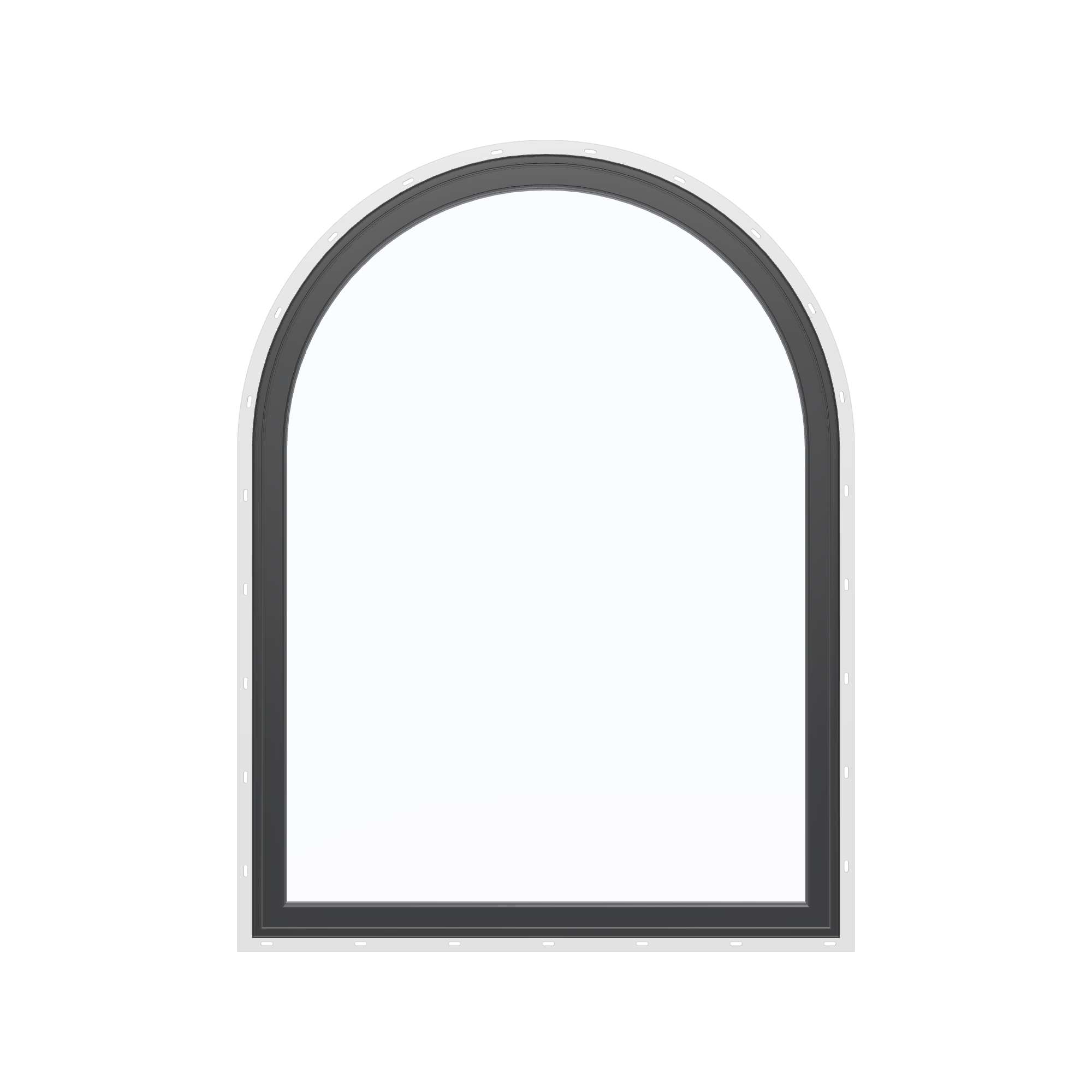 Straight exterior view of the 36 × 48 inch raised half round, black exterior / black interior, with nailing flange