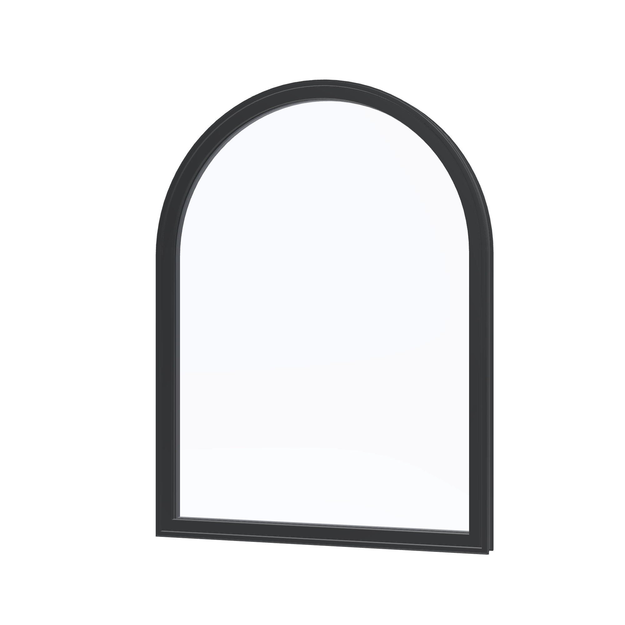 Angled exterior view of the 36 × 48 inch raised half round, black exterior / black interior, without nailing flange