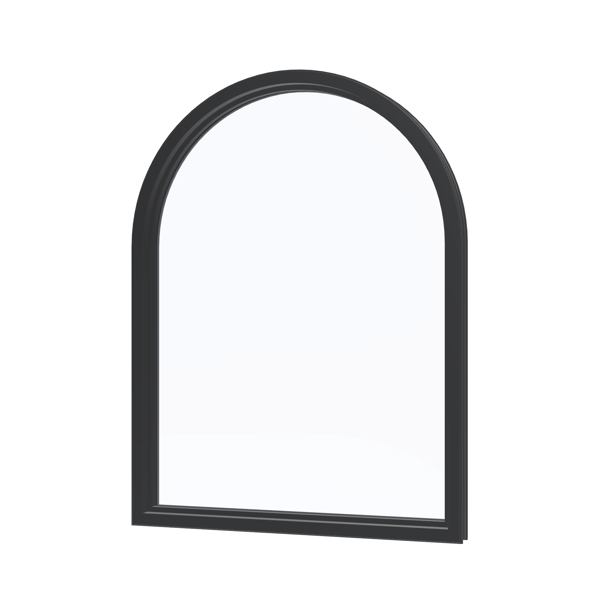 Angled interior view of the 36 × 48 inch raised half round, black exterior / black interior, without nailing flange
