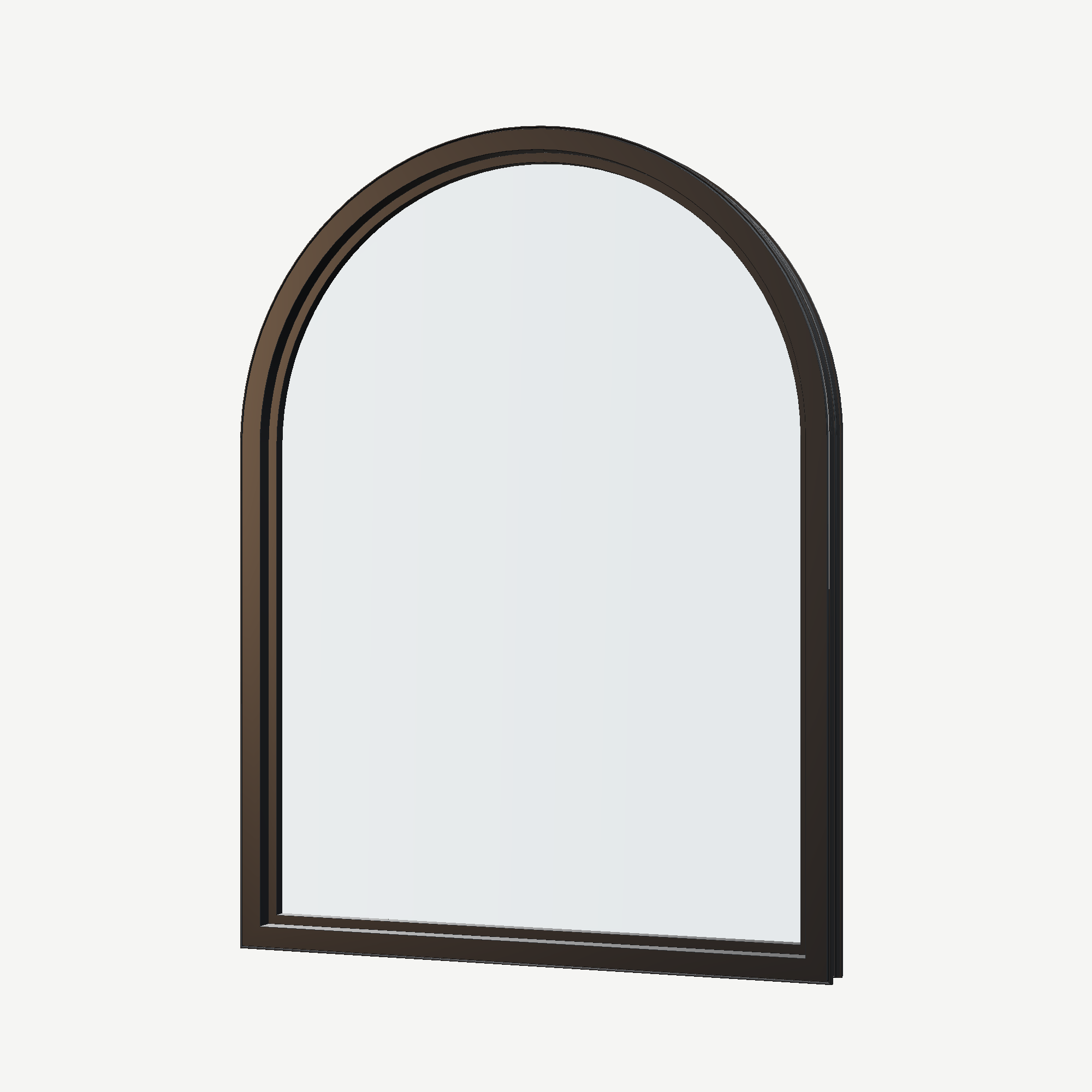 Angled interior view of the 36 × 48 inch raised half round, black exterior / black interior, without nailing flange