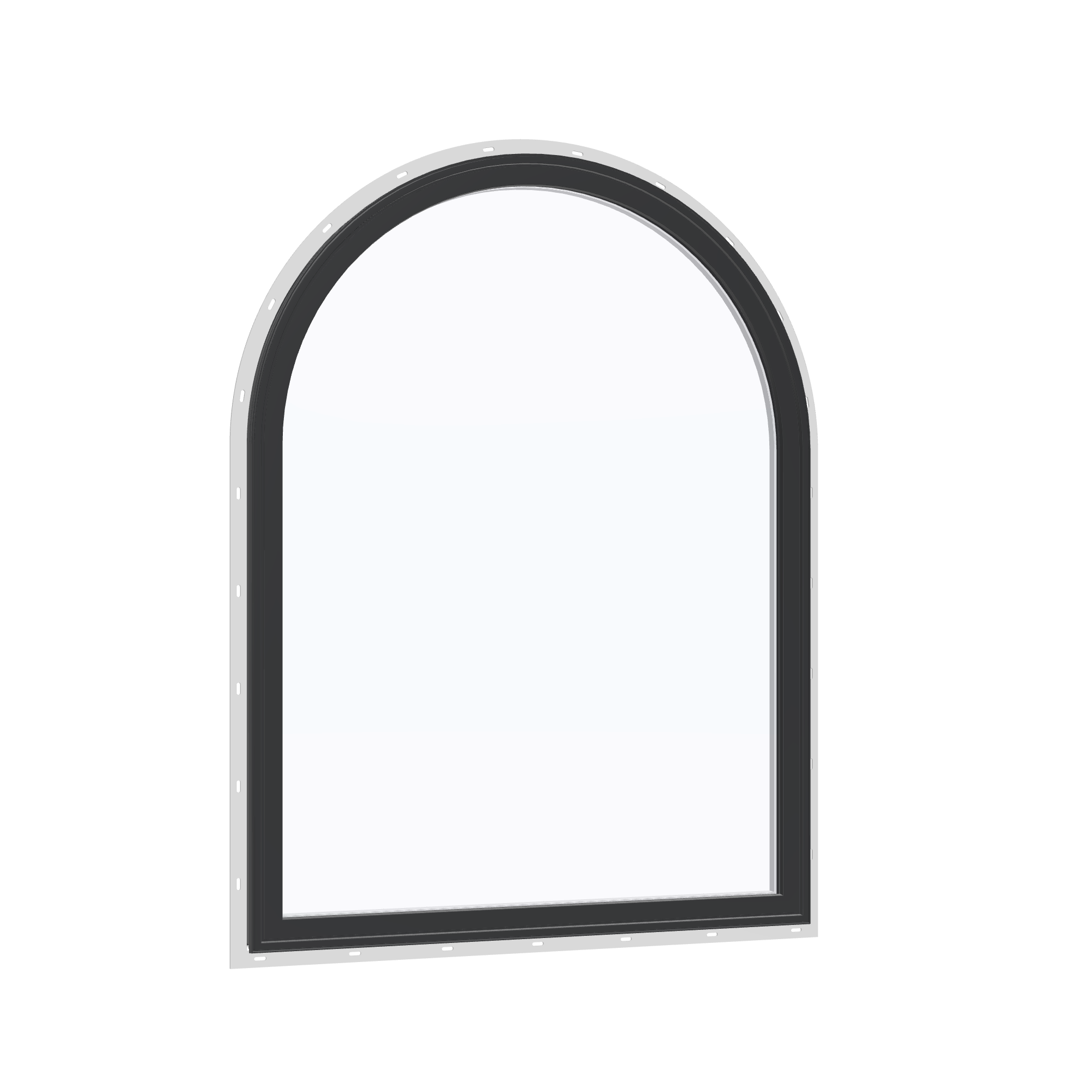 Opposite exterior angle of the 36 × 48 inch raised half round, black exterior / white interior, with nailing flange