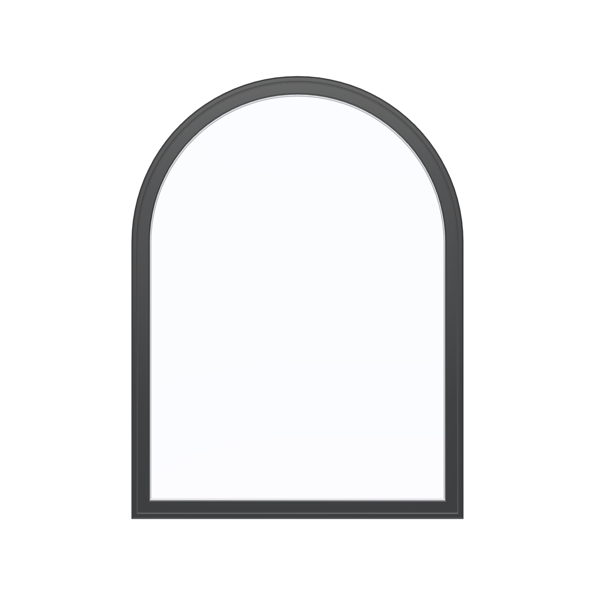 Straight exterior view of the 36 × 48 inch raised half round, black exterior / white interior, without nailing flange