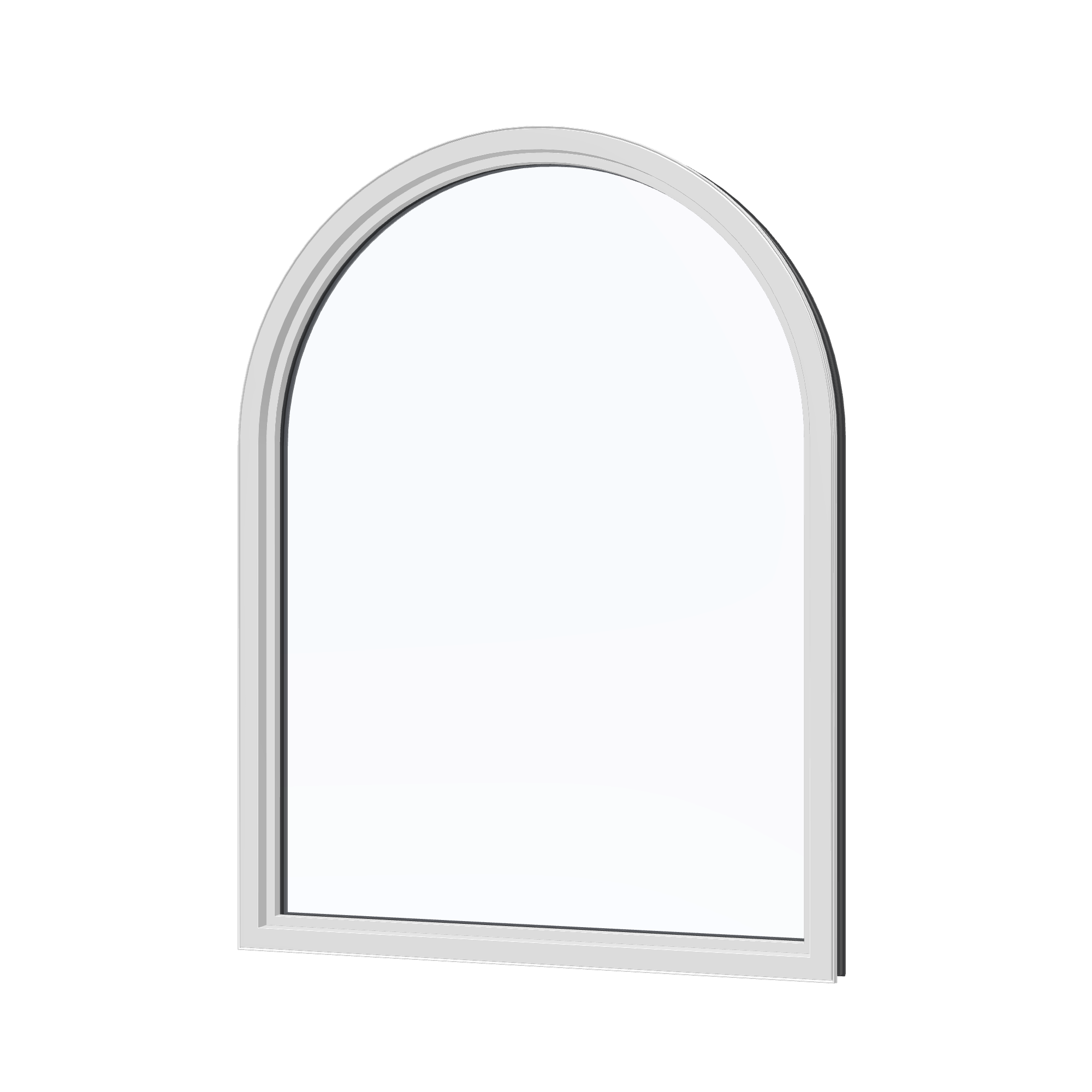 Angled interior view of the 36 × 48 inch raised half round, black exterior / white interior, without nailing flange