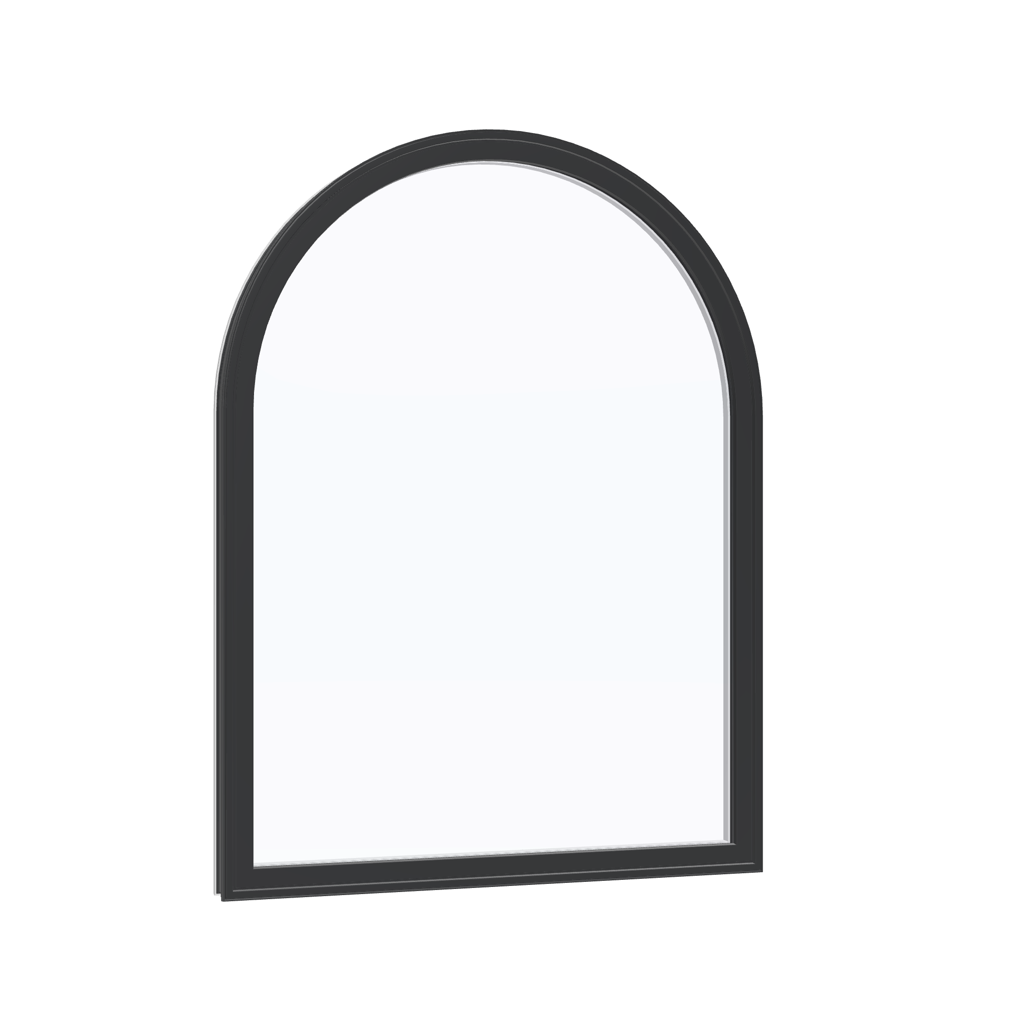 Opposite exterior angle of the 36 × 48 inch raised half round, black exterior / white interior, without nailing flange