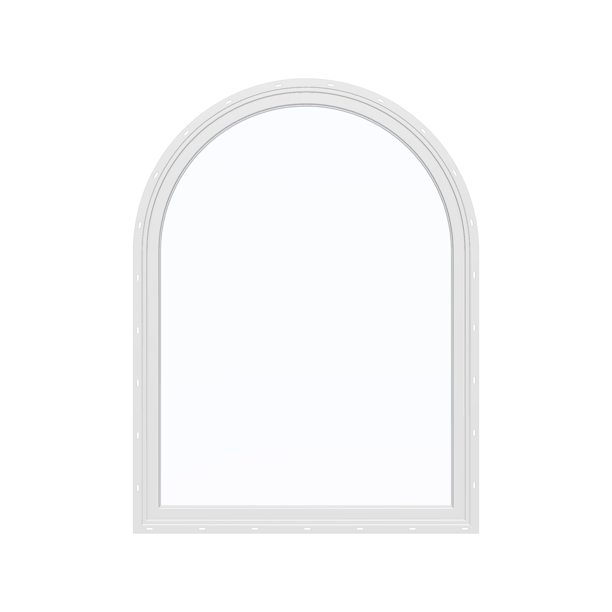 Straight exterior view of the 36 × 48 inch raised half round, white exterior / white interior, with nailing flange