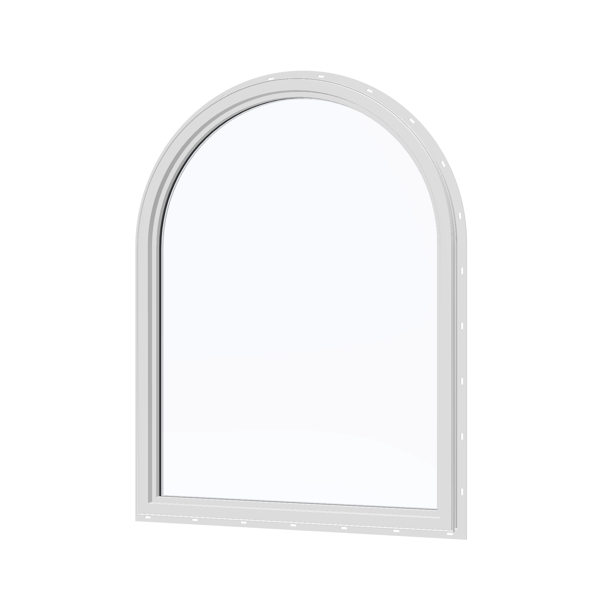 Angled interior view of the 36 × 48 inch raised half round, white exterior / white interior, with nailing flange