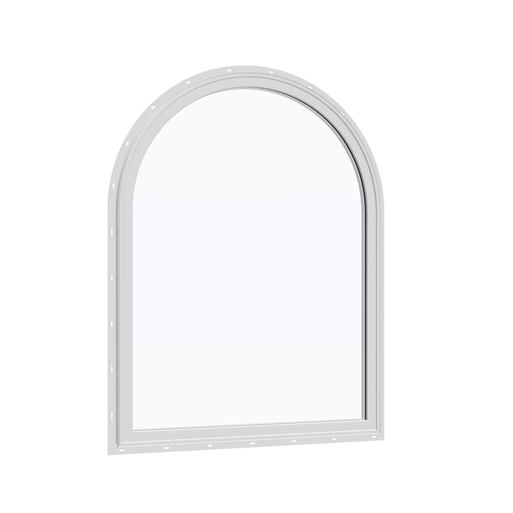 Opposite exterior angle of the 36 × 48 inch raised half round, white exterior / white interior, with nailing flange