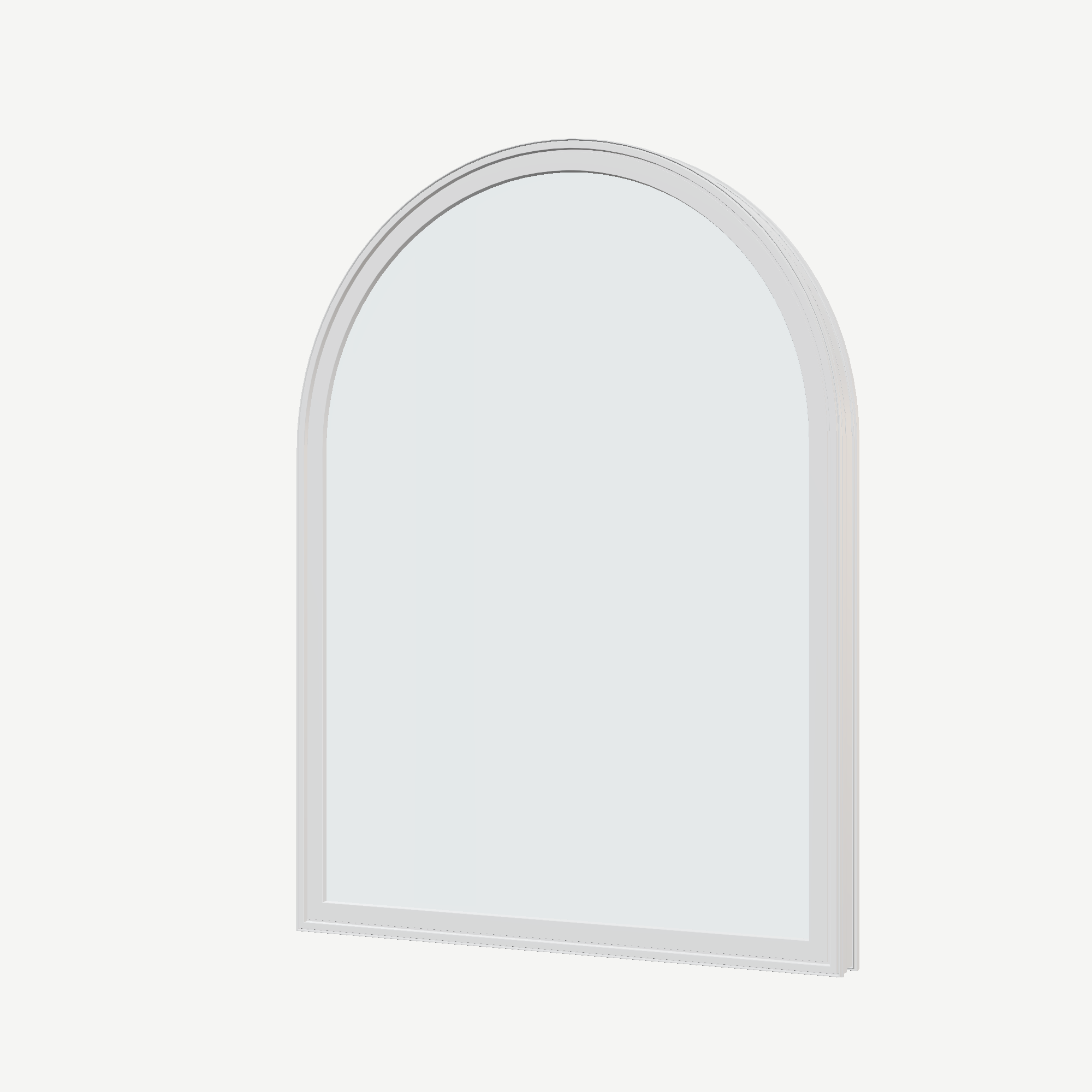 Angled exterior view of the 36 × 48 inch raised half round, white exterior / white interior, without nailing flange