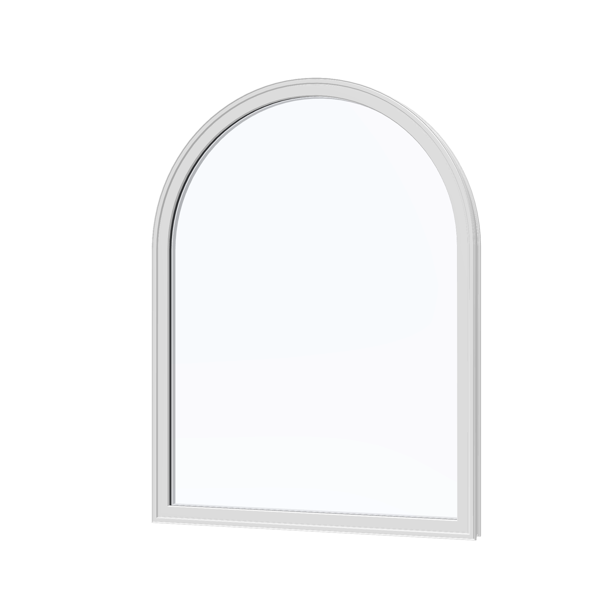 Angled exterior view of the 36 × 48 inch raised half round, white exterior / white interior, without nailing flange