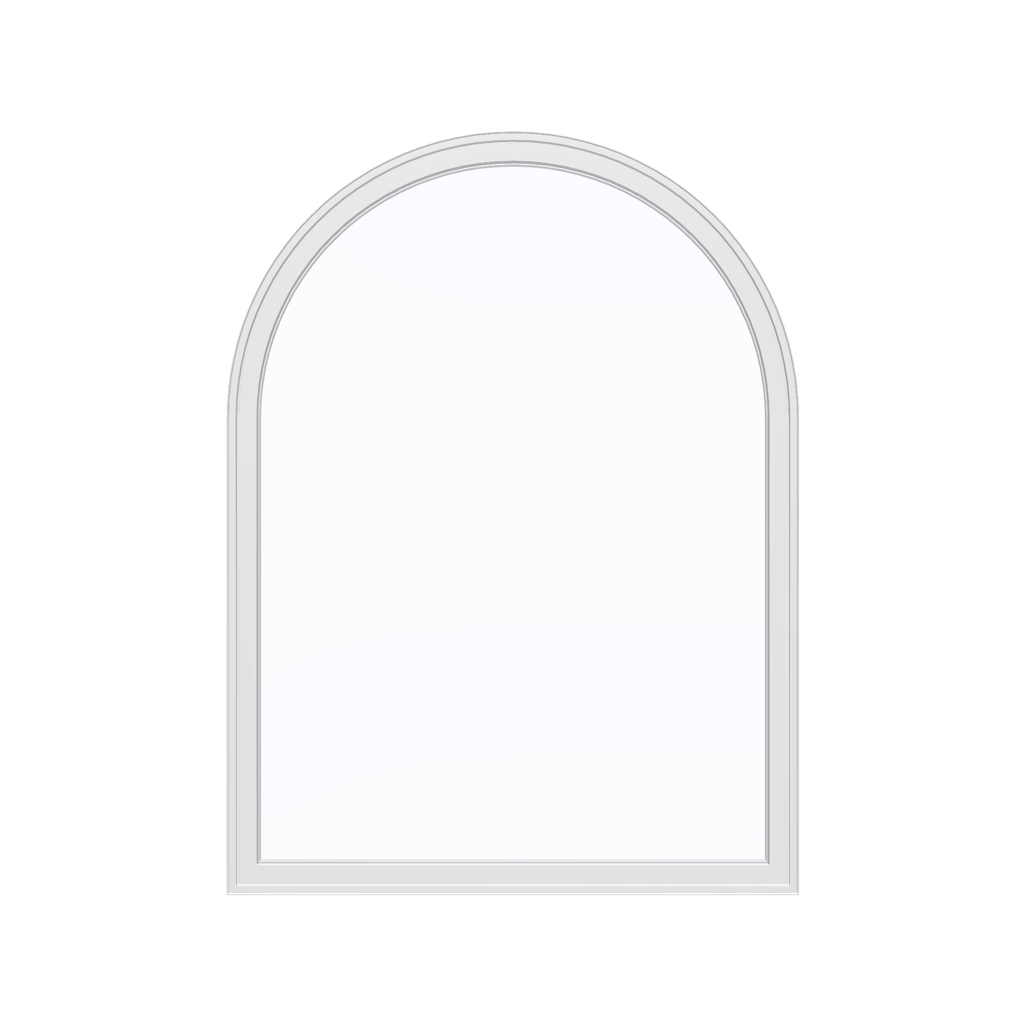 Straight exterior view of the 36 × 48 inch raised half round, white exterior / white interior, without nailing flange