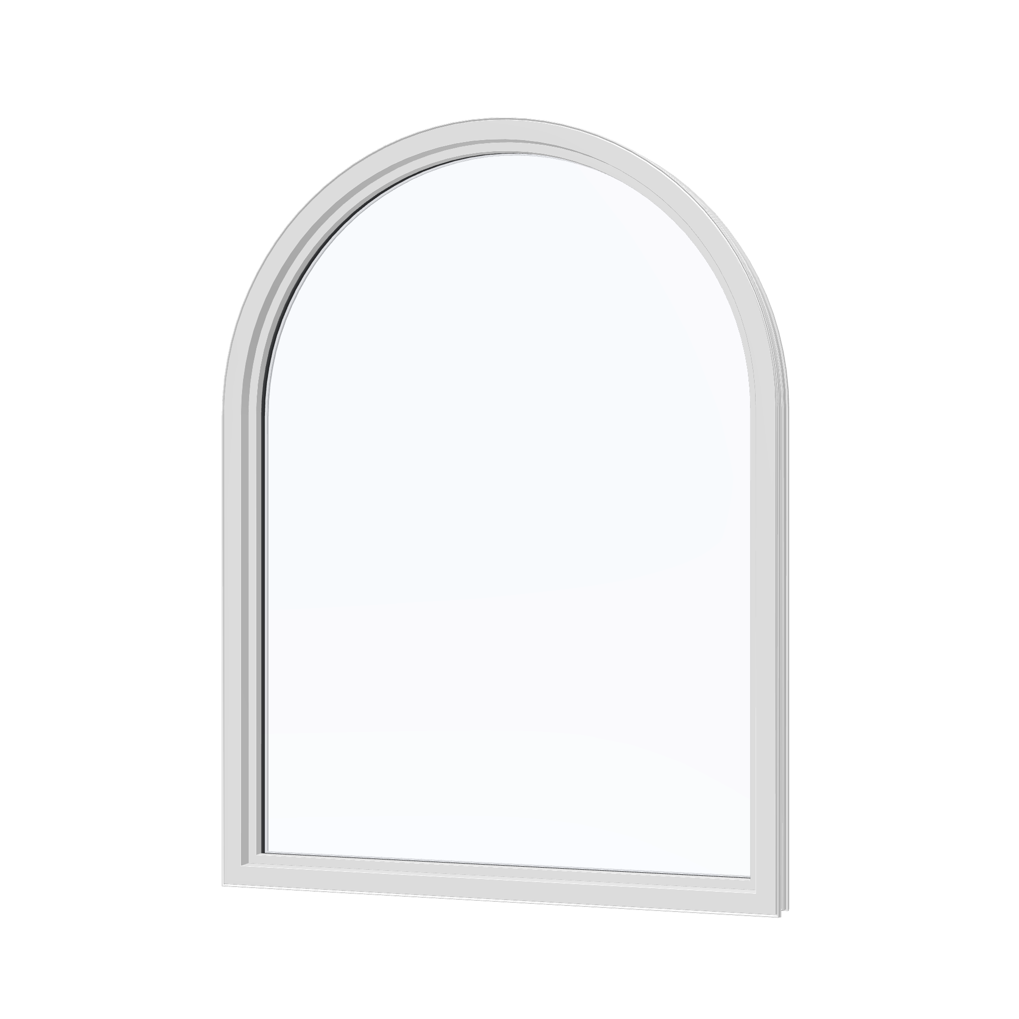 Angled interior view of the 36 × 48 inch raised half round, white exterior / white interior, without nailing flange