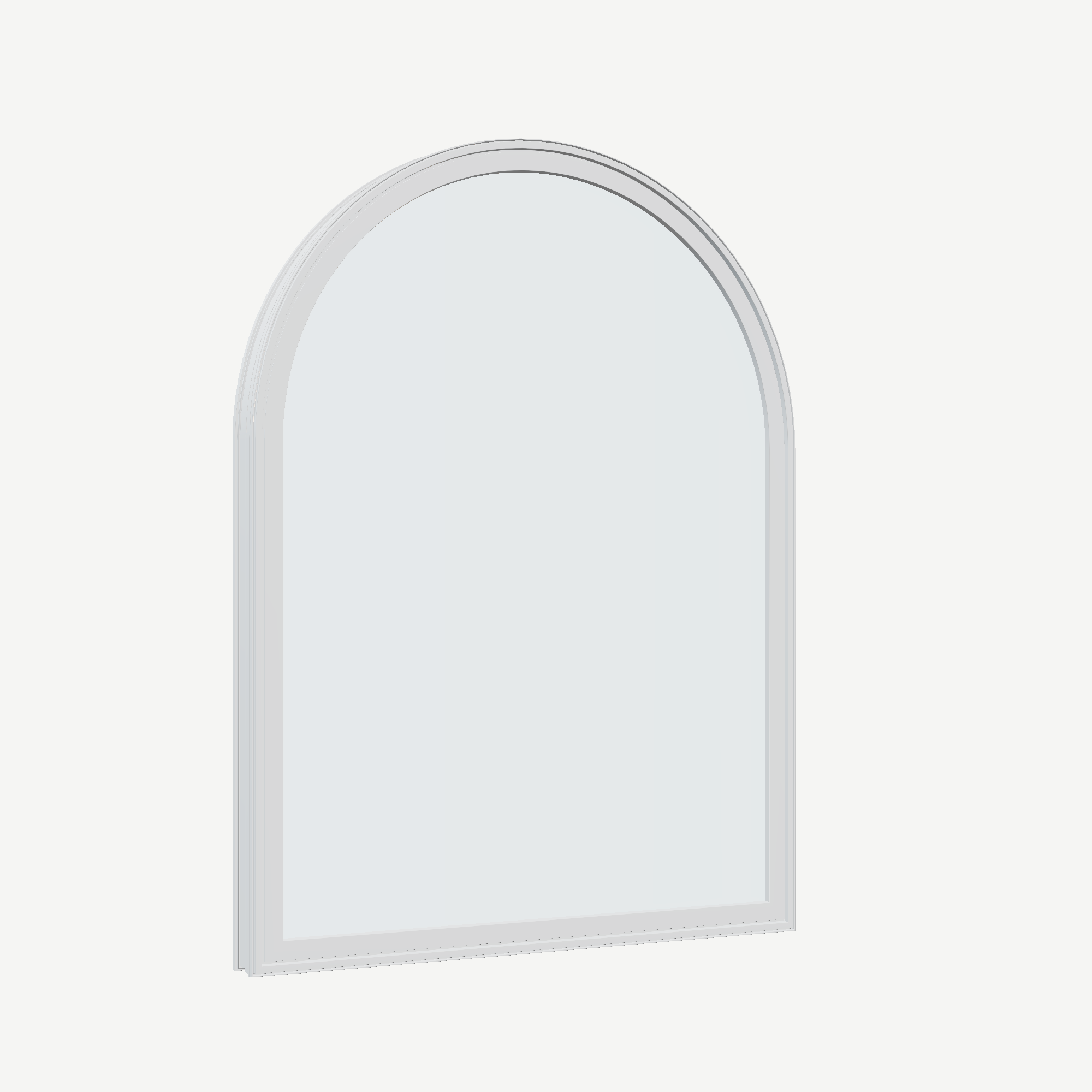 Opposite exterior angle of the 36 × 48 inch raised half round, white exterior / white interior, without nailing flange