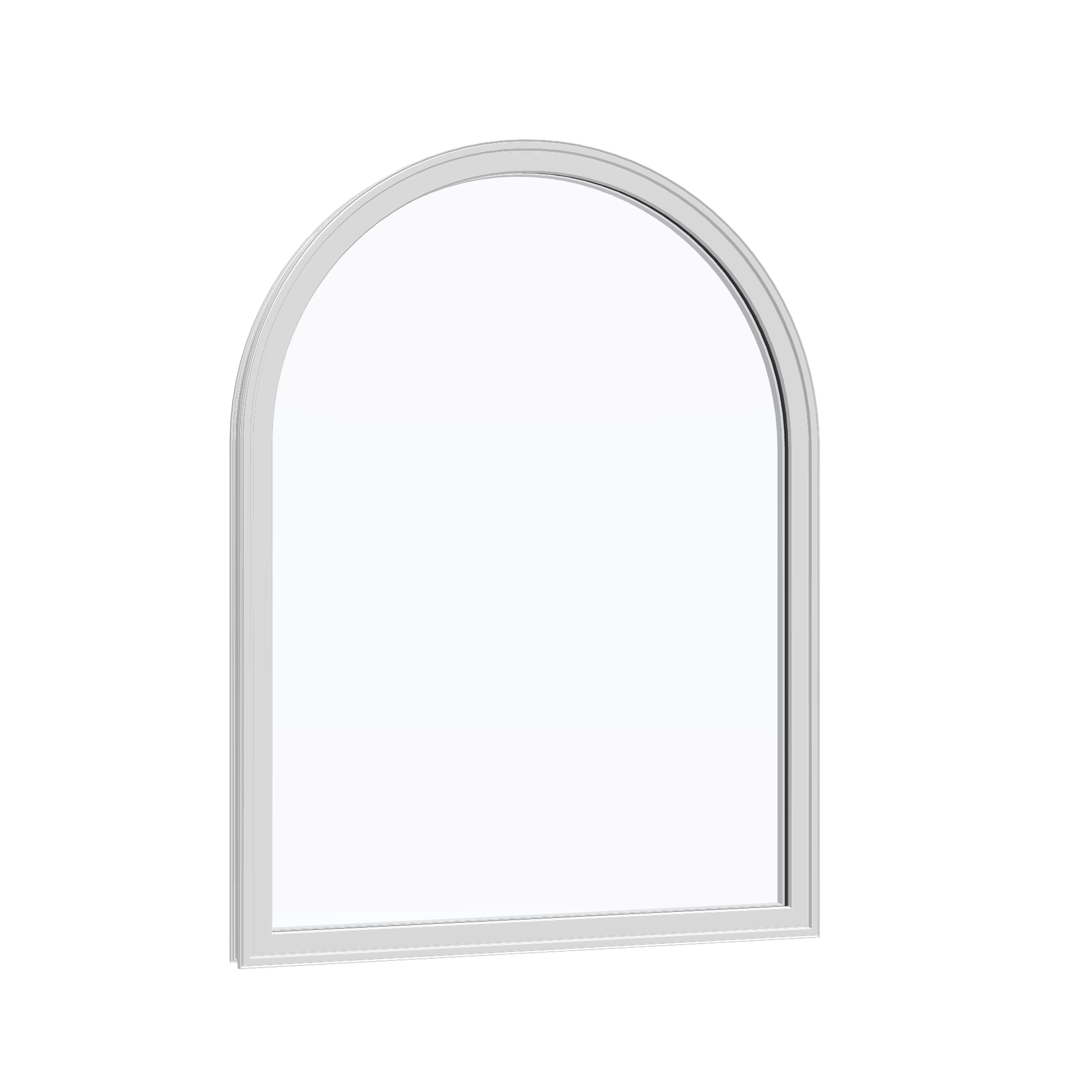 Opposite exterior angle of the 36 × 48 inch raised half round, white exterior / white interior, without nailing flange