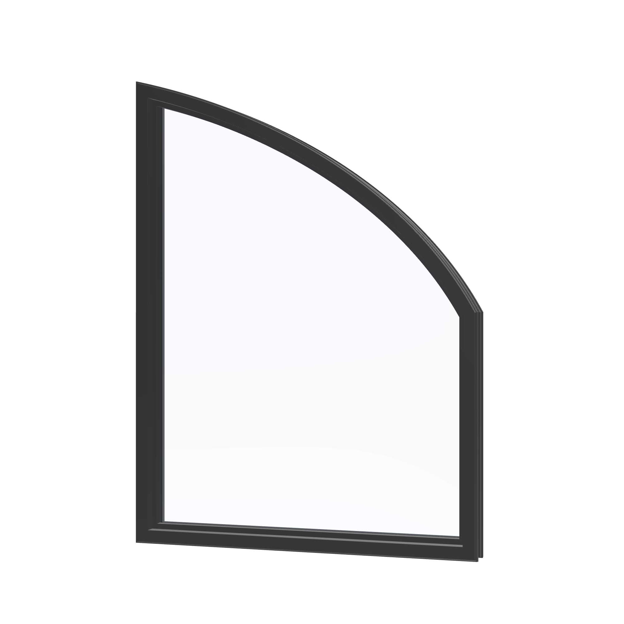Angled interior view of the 36 × 48 inch raised partial chord (left), black exterior / black interior, without nailing flange