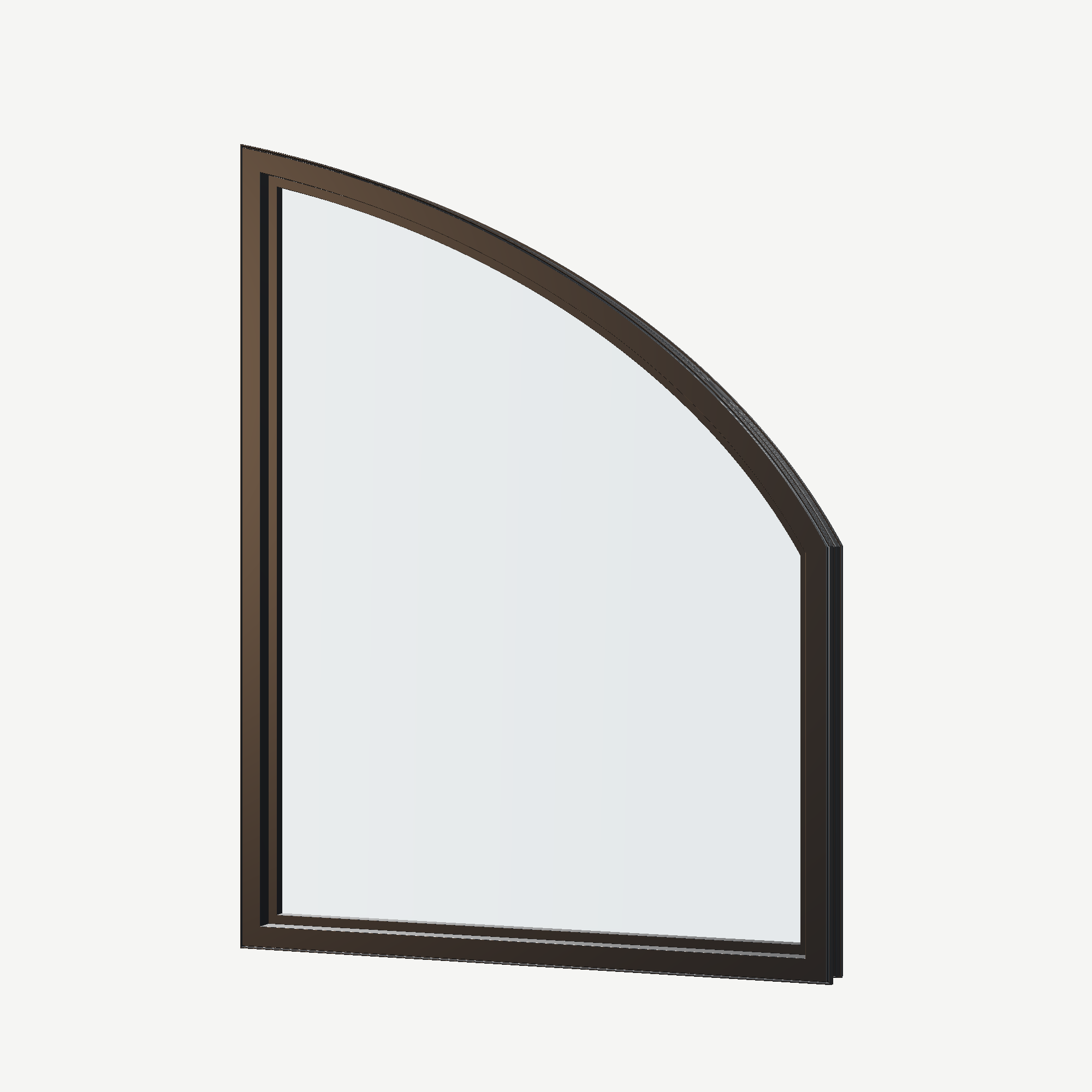 Angled interior view of the 36 × 48 inch raised partial chord (left), black exterior / black interior, without nailing flange