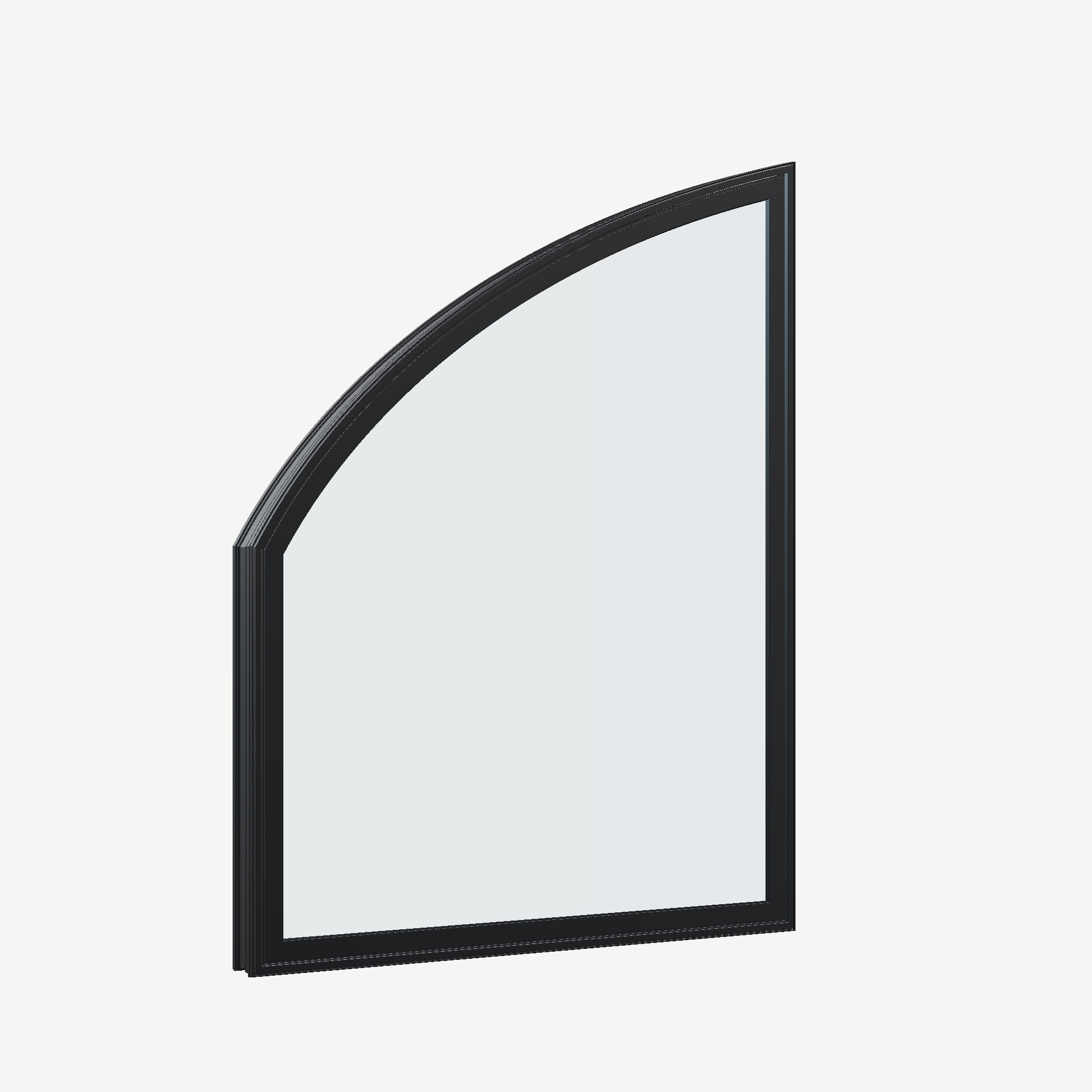 Opposite exterior angle of the 36 × 48 inch raised partial chord (left), black exterior / black interior, without nailing flange