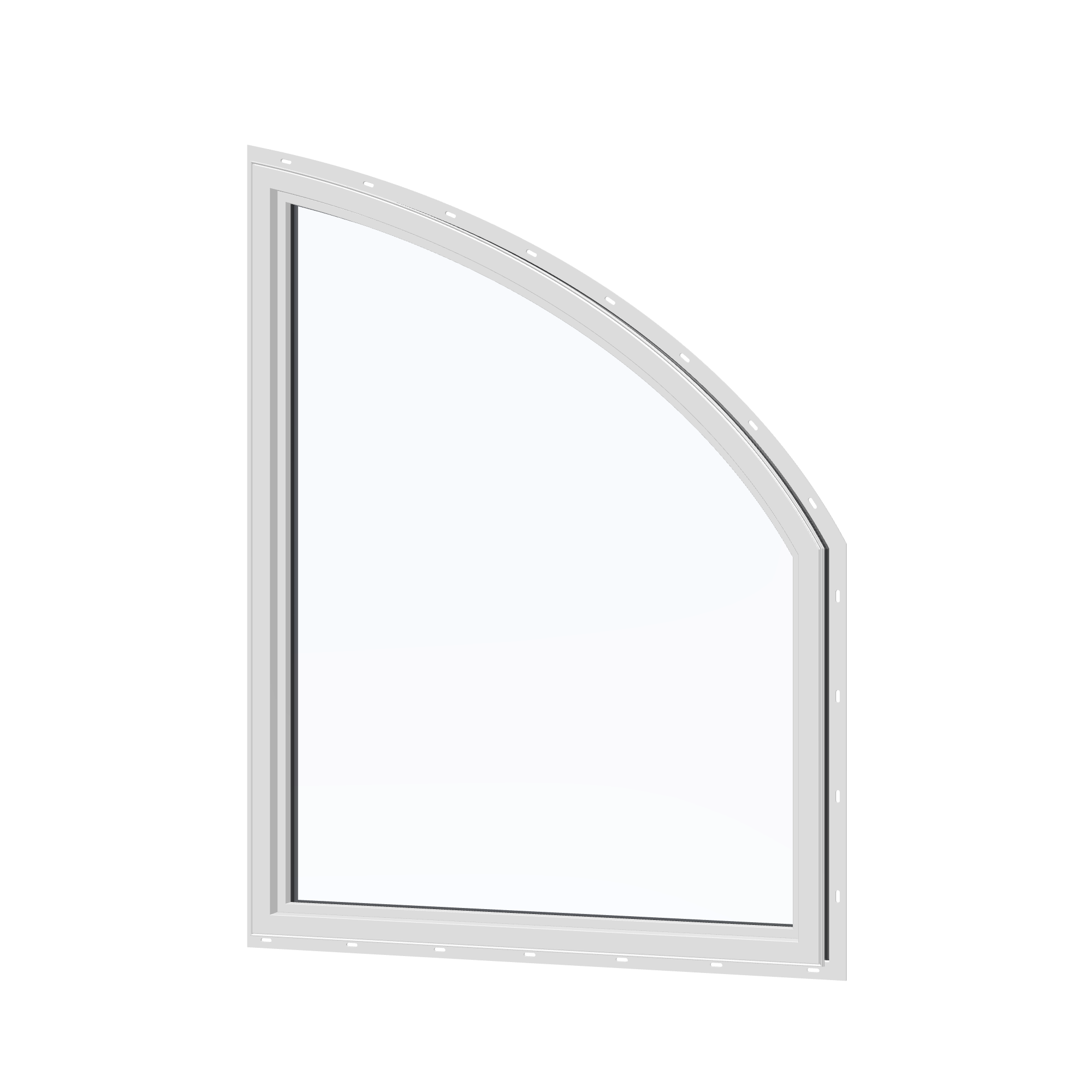 Angled interior view of the 36 × 48 inch raised partial chord (left), black exterior / white interior, with nailing flange