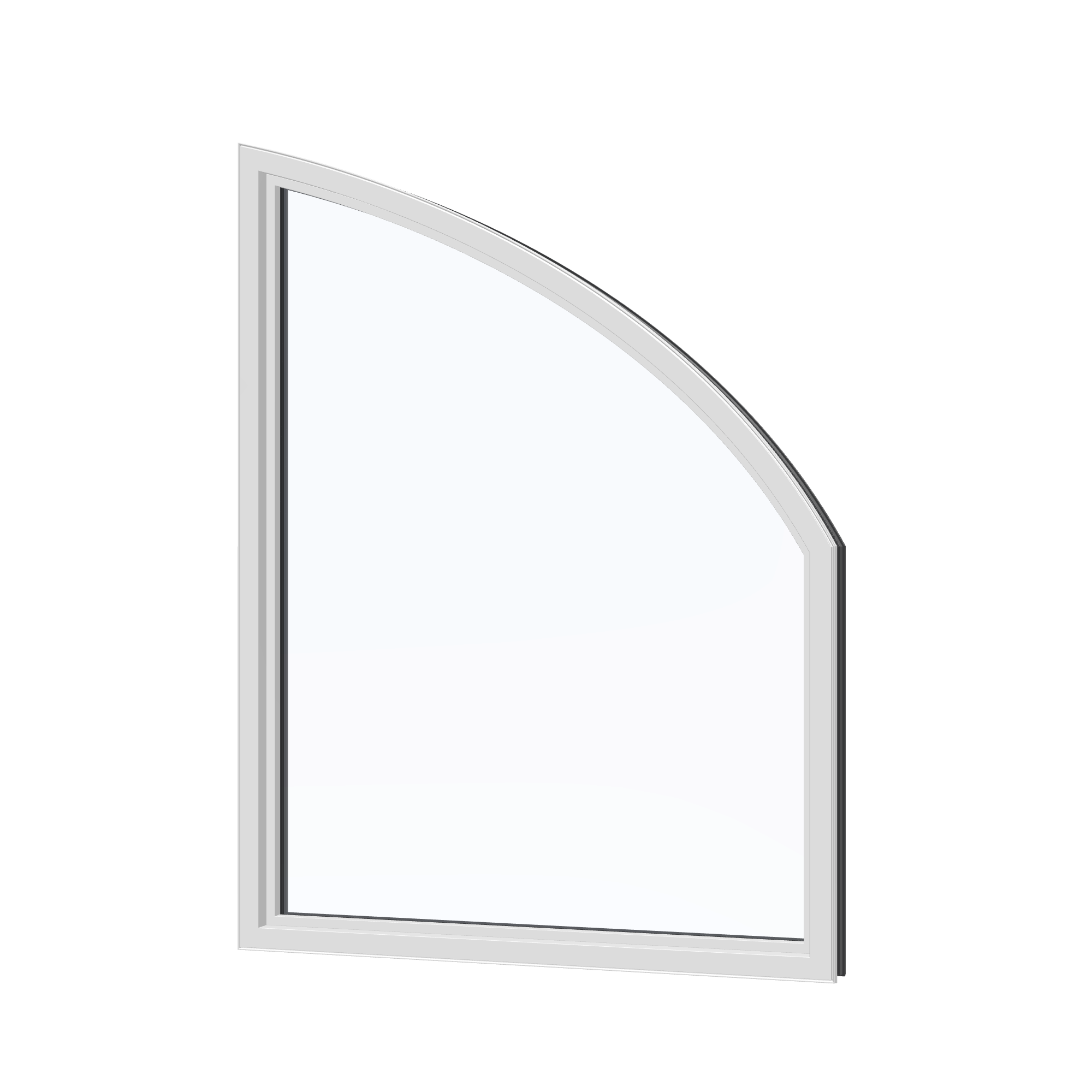 Angled interior view of the 36 × 48 inch raised partial chord (left), black exterior / white interior, without nailing flange