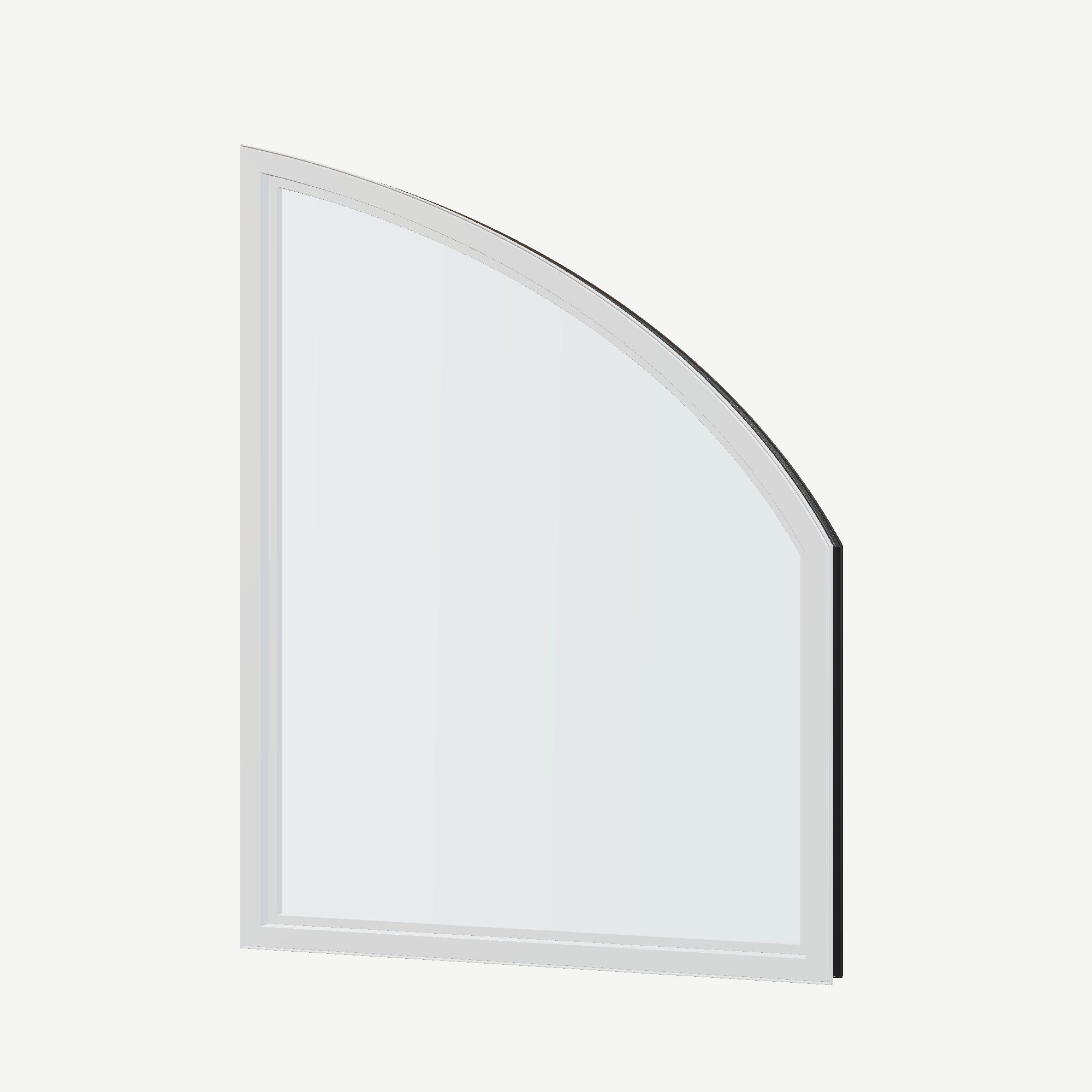 Angled interior view of the 36 × 48 inch raised partial chord (left), black exterior / white interior, without nailing flange