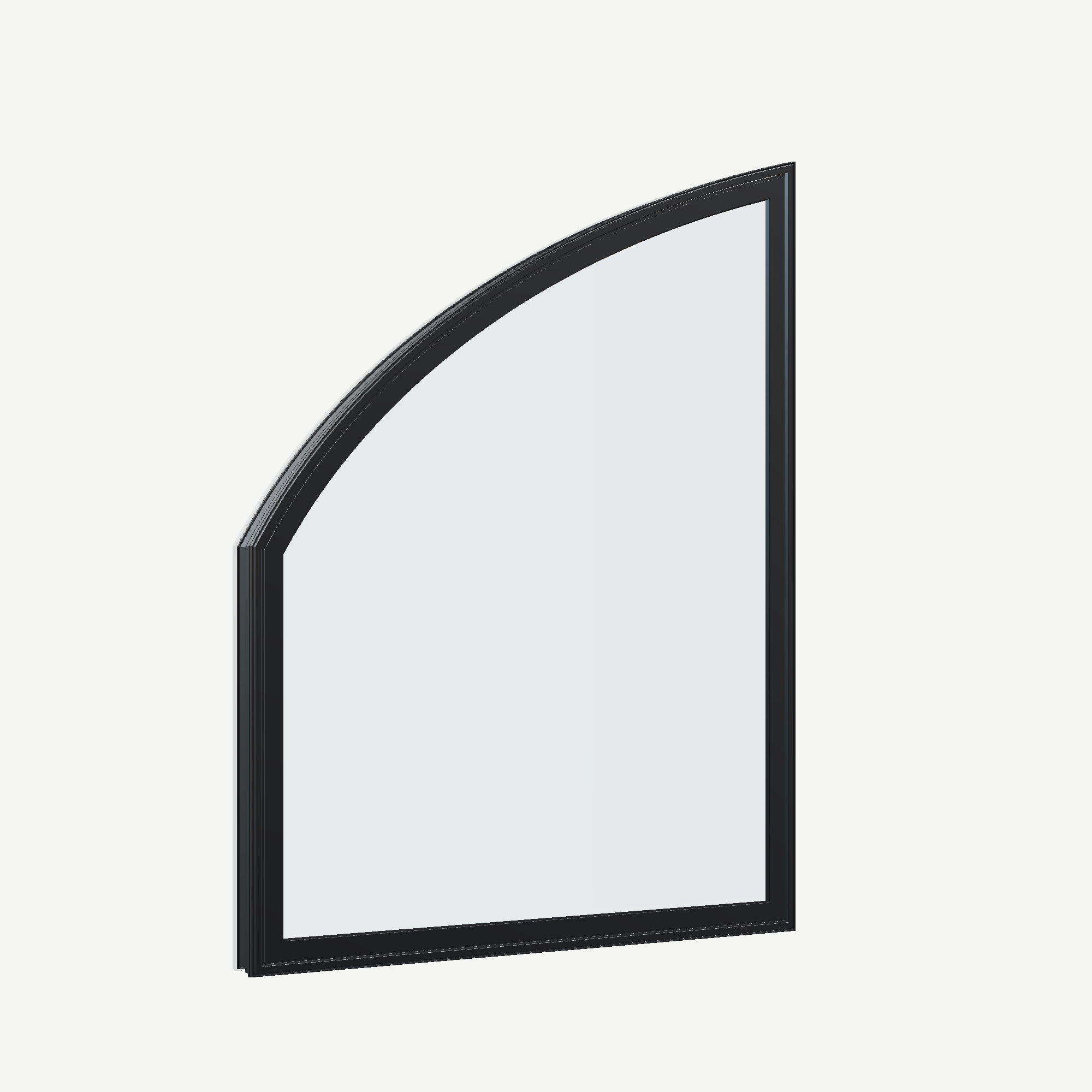 Opposite exterior angle of the 36 × 48 inch raised partial chord (left), black exterior / white interior, without nailing flange