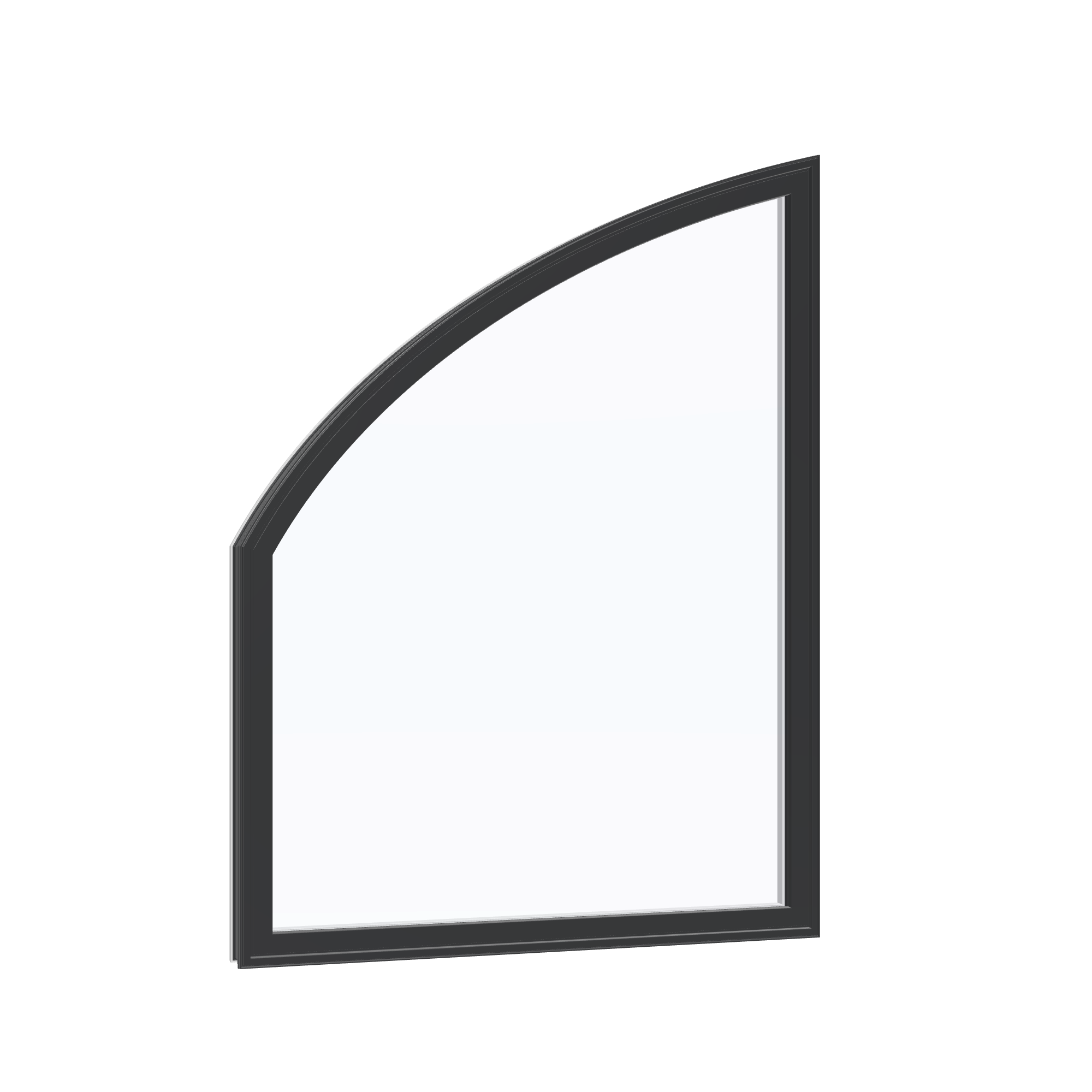 Opposite exterior angle of the 36 × 48 inch raised partial chord (left), black exterior / white interior, without nailing flange