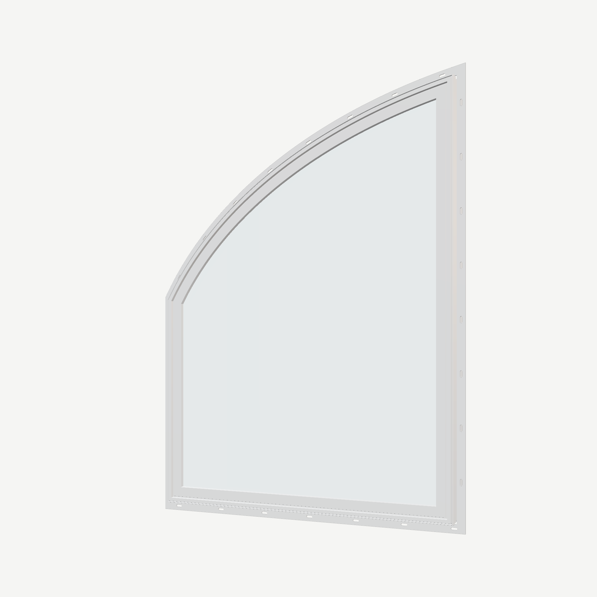 Angled exterior view of the 36 × 48 inch raised partial chord (left), white exterior / white interior, with nailing flange