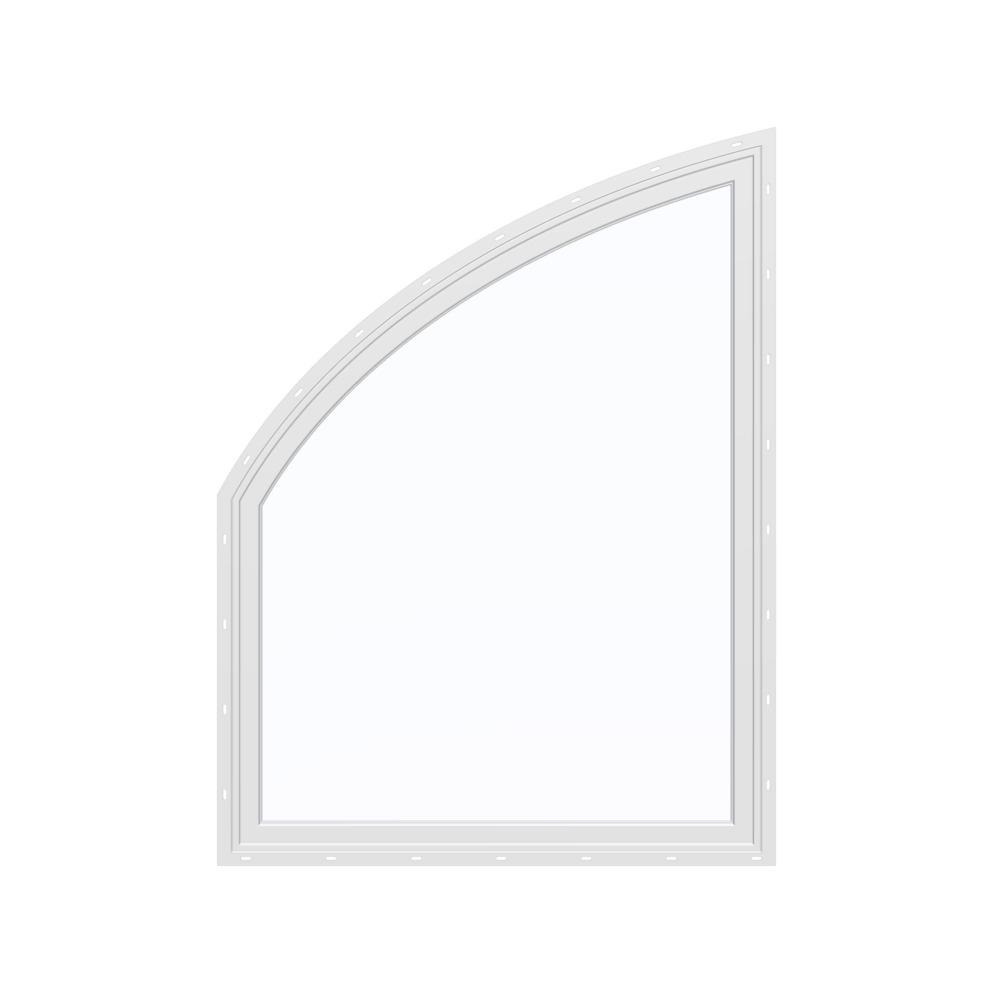 Straight exterior view of the 36 × 48 inch raised partial chord (left), white exterior / white interior, with nailing flange