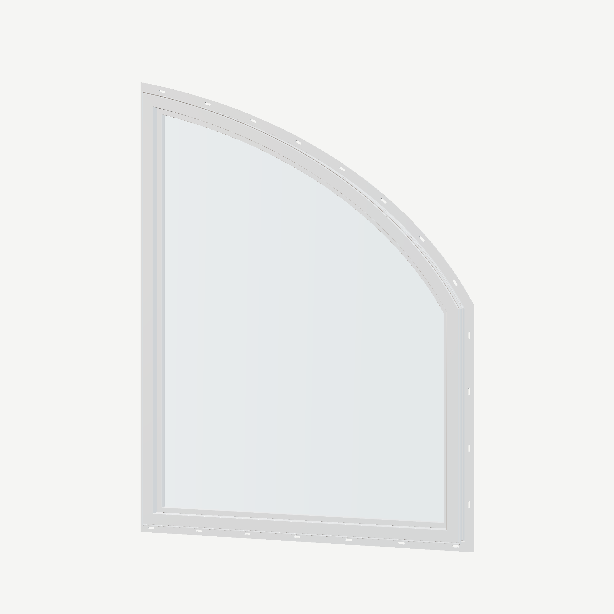 Angled interior view of the 36 × 48 inch raised partial chord (left), white exterior / white interior, with nailing flange