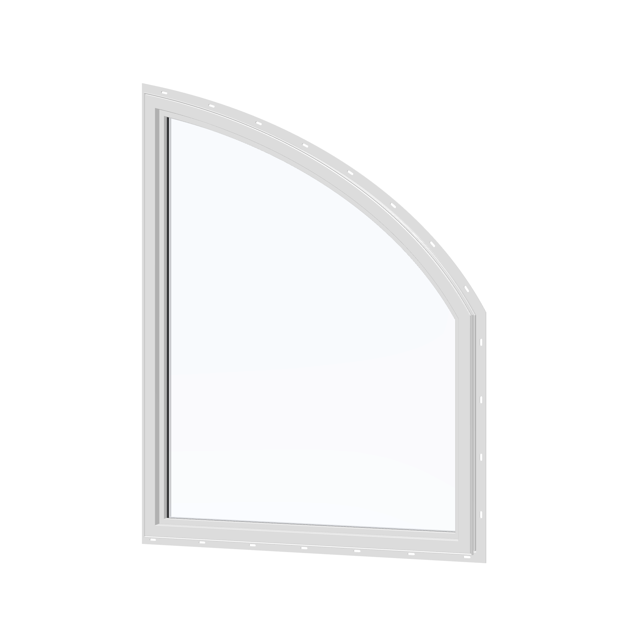 Angled interior view of the 36 × 48 inch raised partial chord (left), white exterior / white interior, with nailing flange